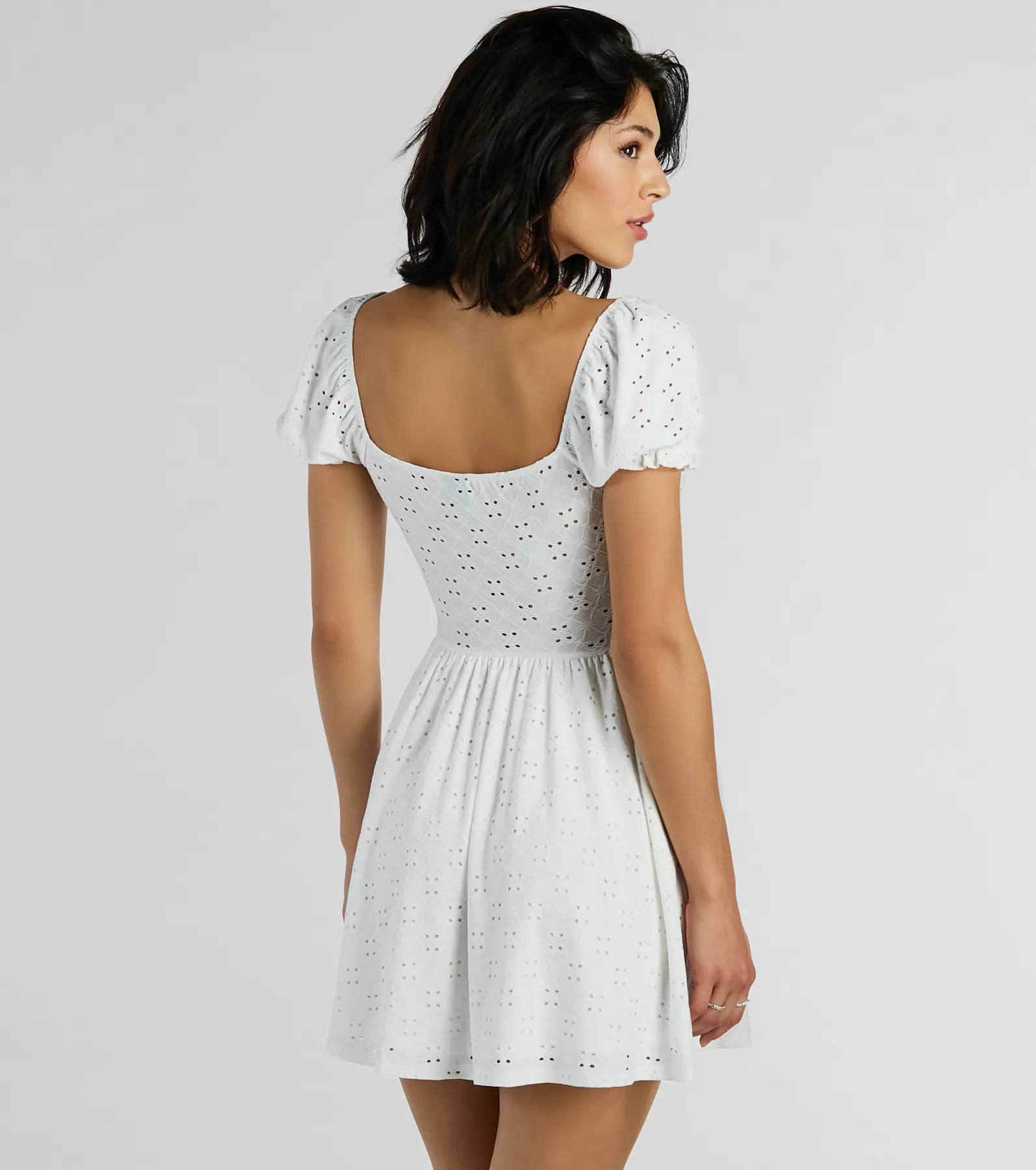 Charming Appeal Puff Sleeve Eyelet Knit Skater Dress