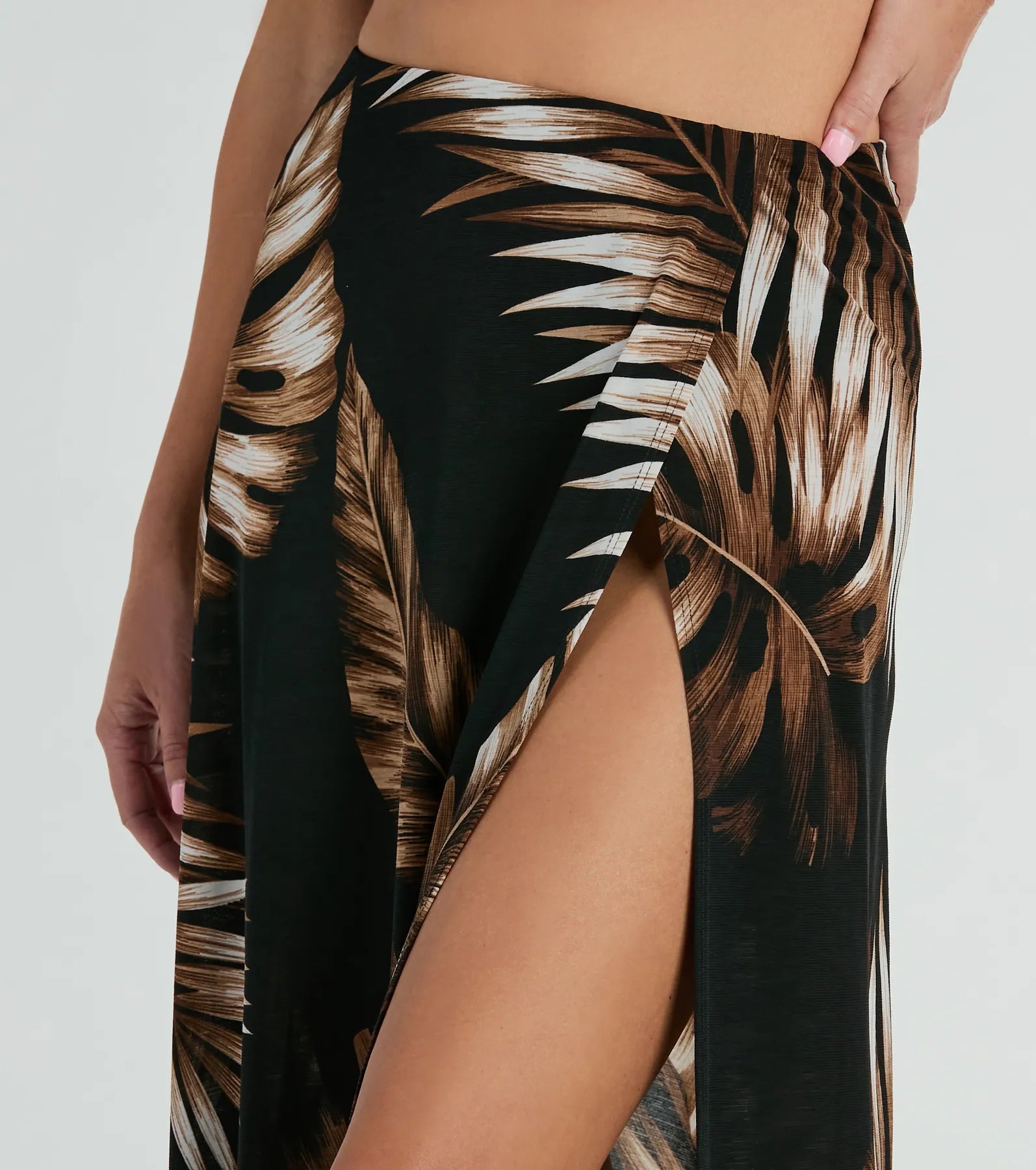 Vacation Queen High-Rise Slit Tropical Maxi Skirt