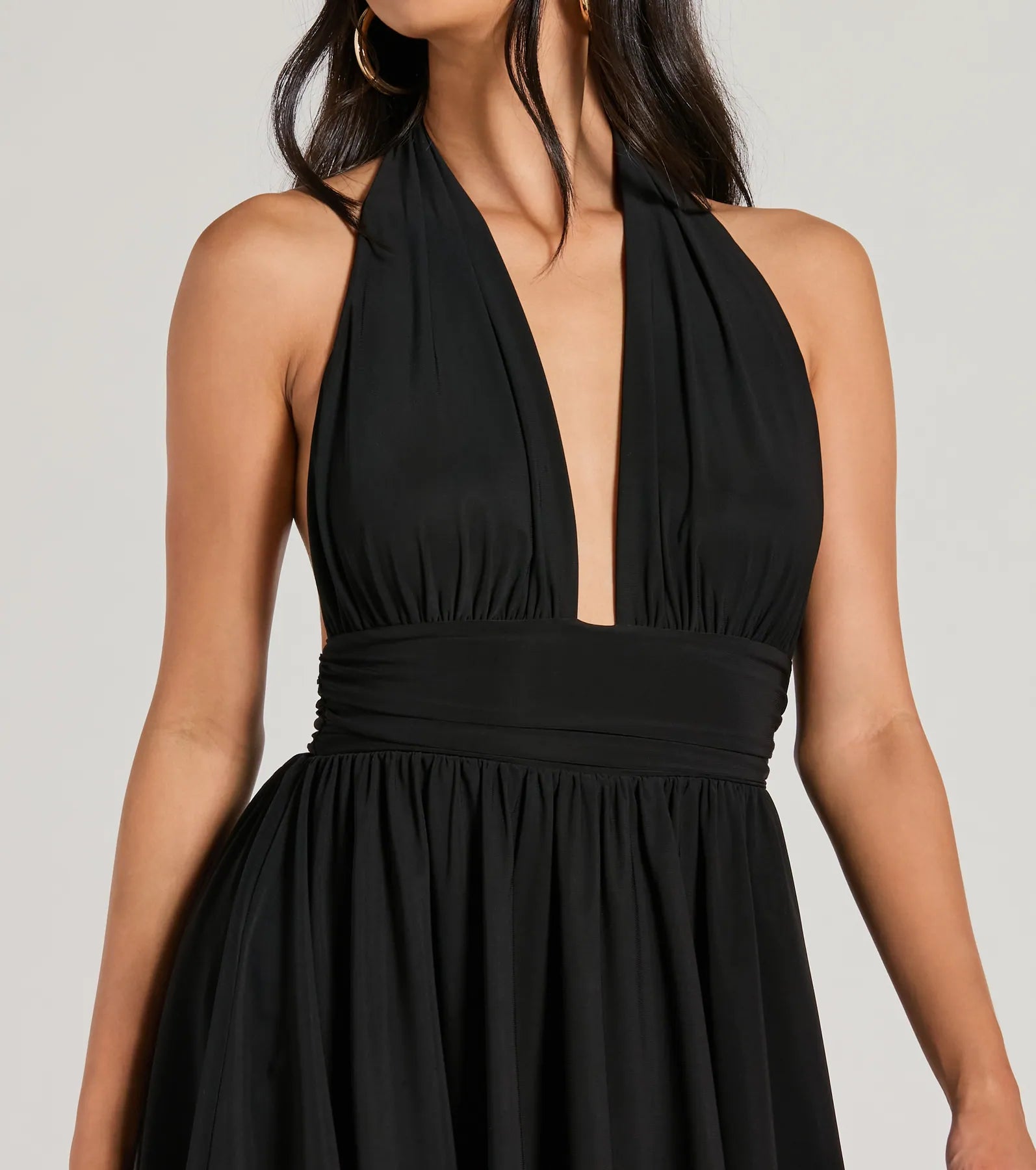 50s Icon Halter Plunge Neck Skater Romper