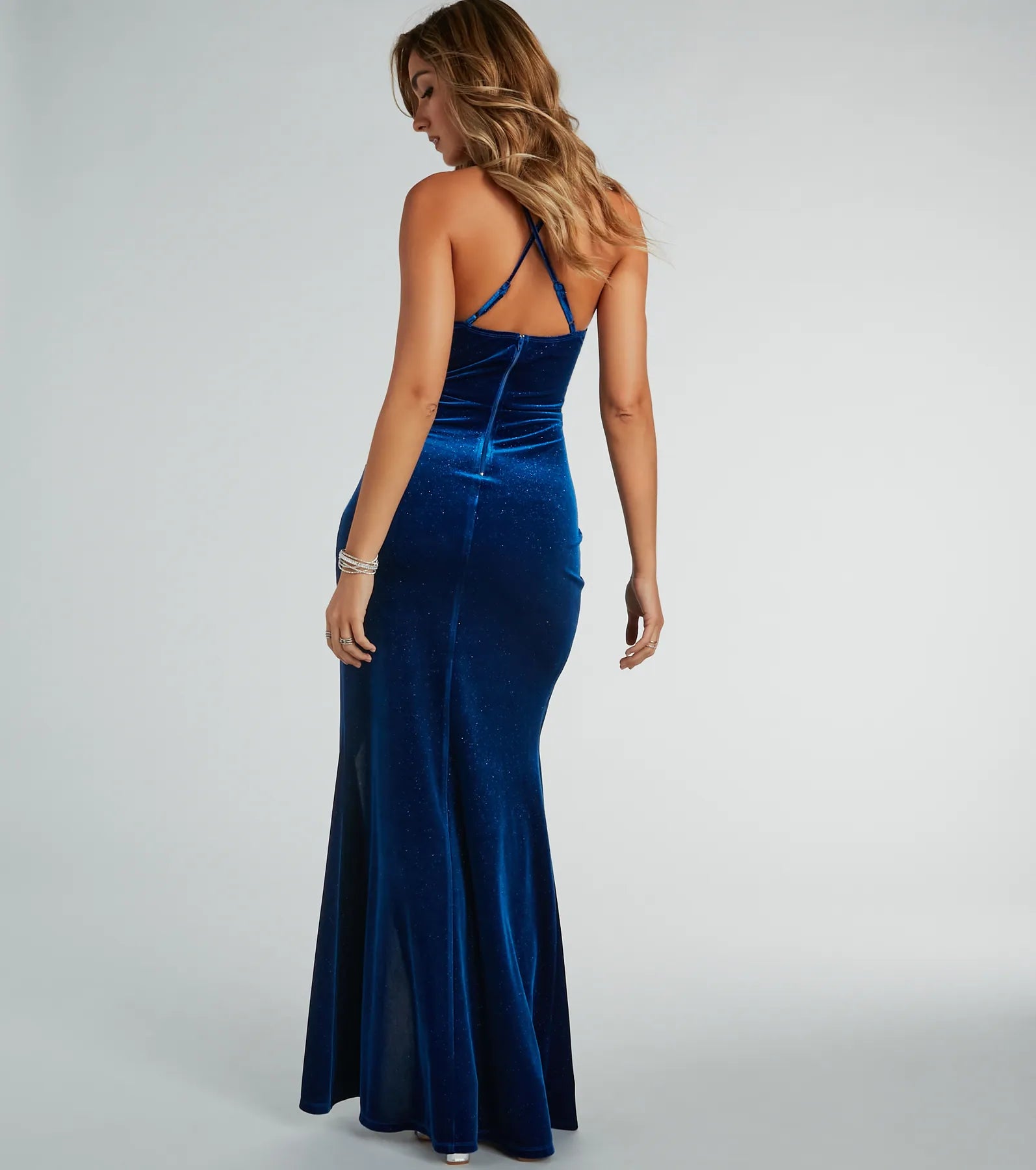 Alexis Bustier Mermaid Glitter Velvet Formal Dress