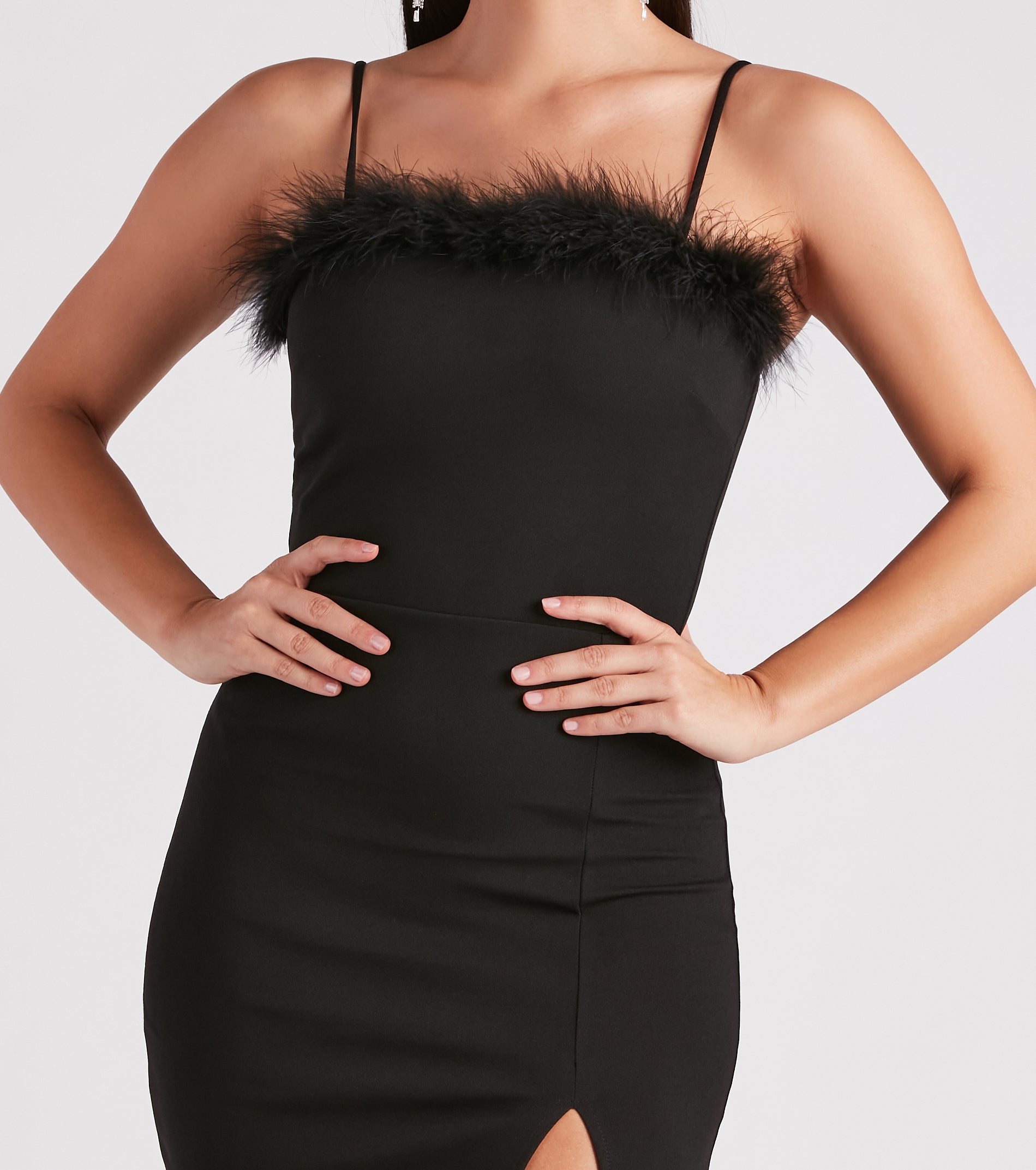 Sweet Darling Crepe Marabou Midi Dress