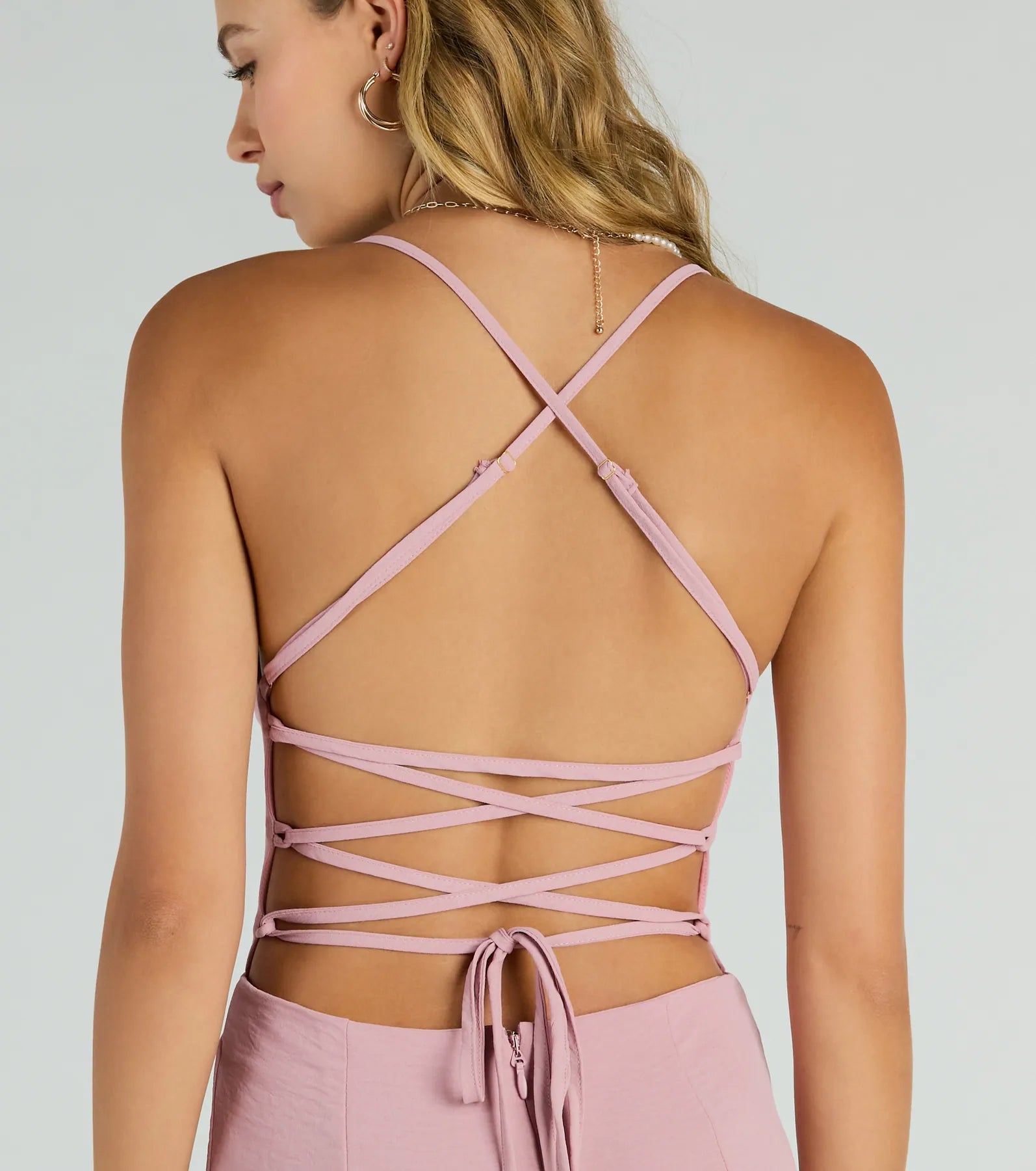 Effortless Allure Lace-Up Woven Wide-Leg Jumpsuit