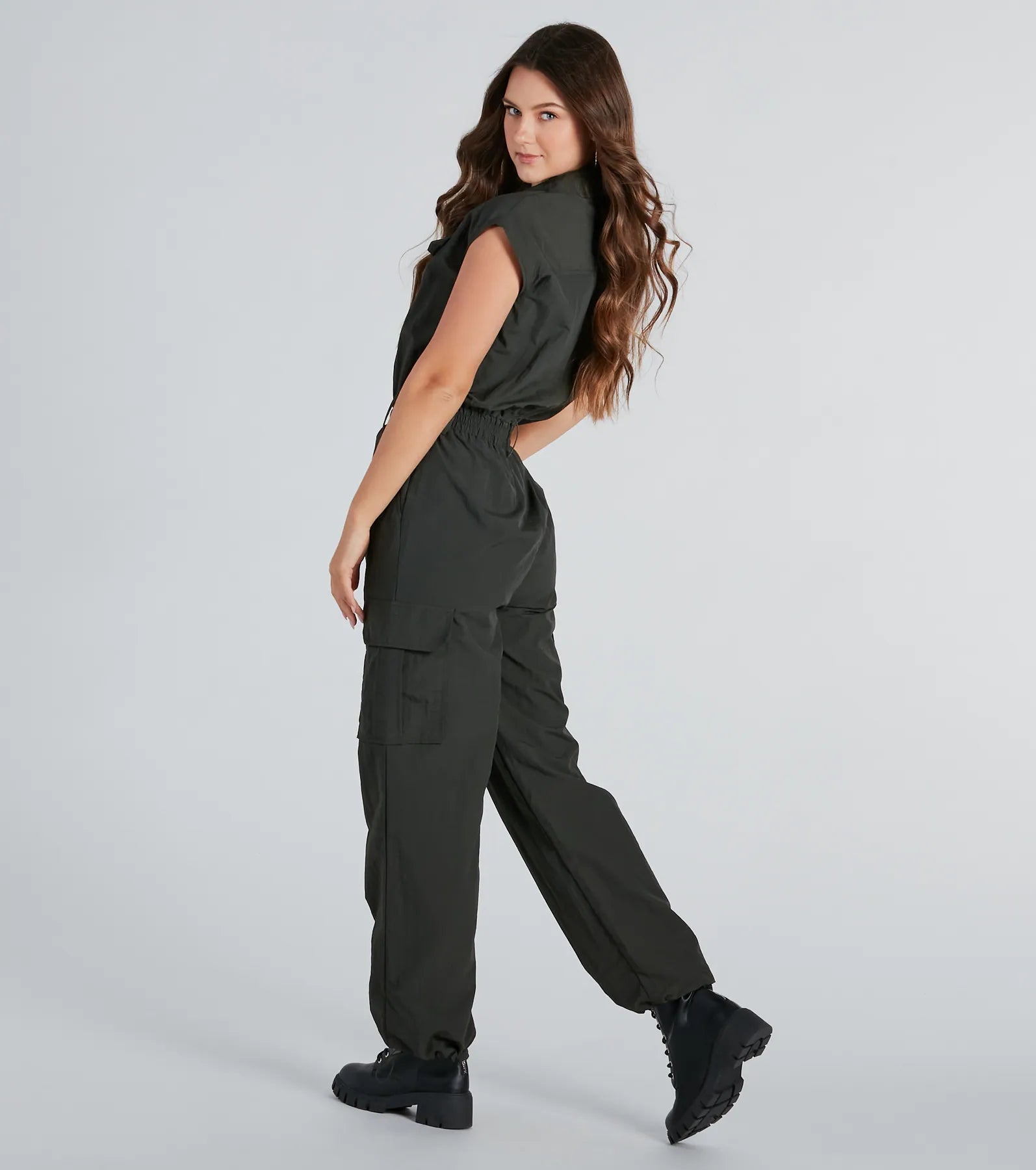 Street Style Sleeveless Cargo Jumpsuit