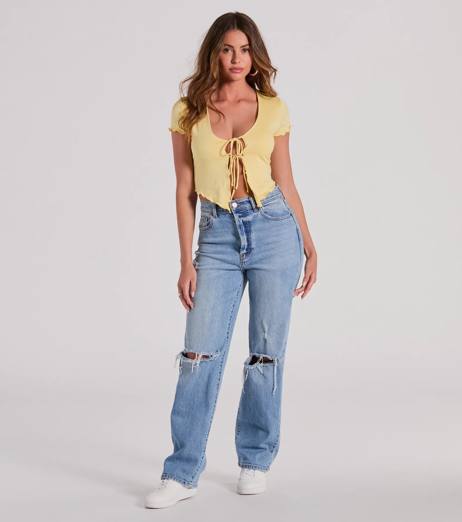 Somewhere Sweet Tie-Front Short Sleeve Crop Top