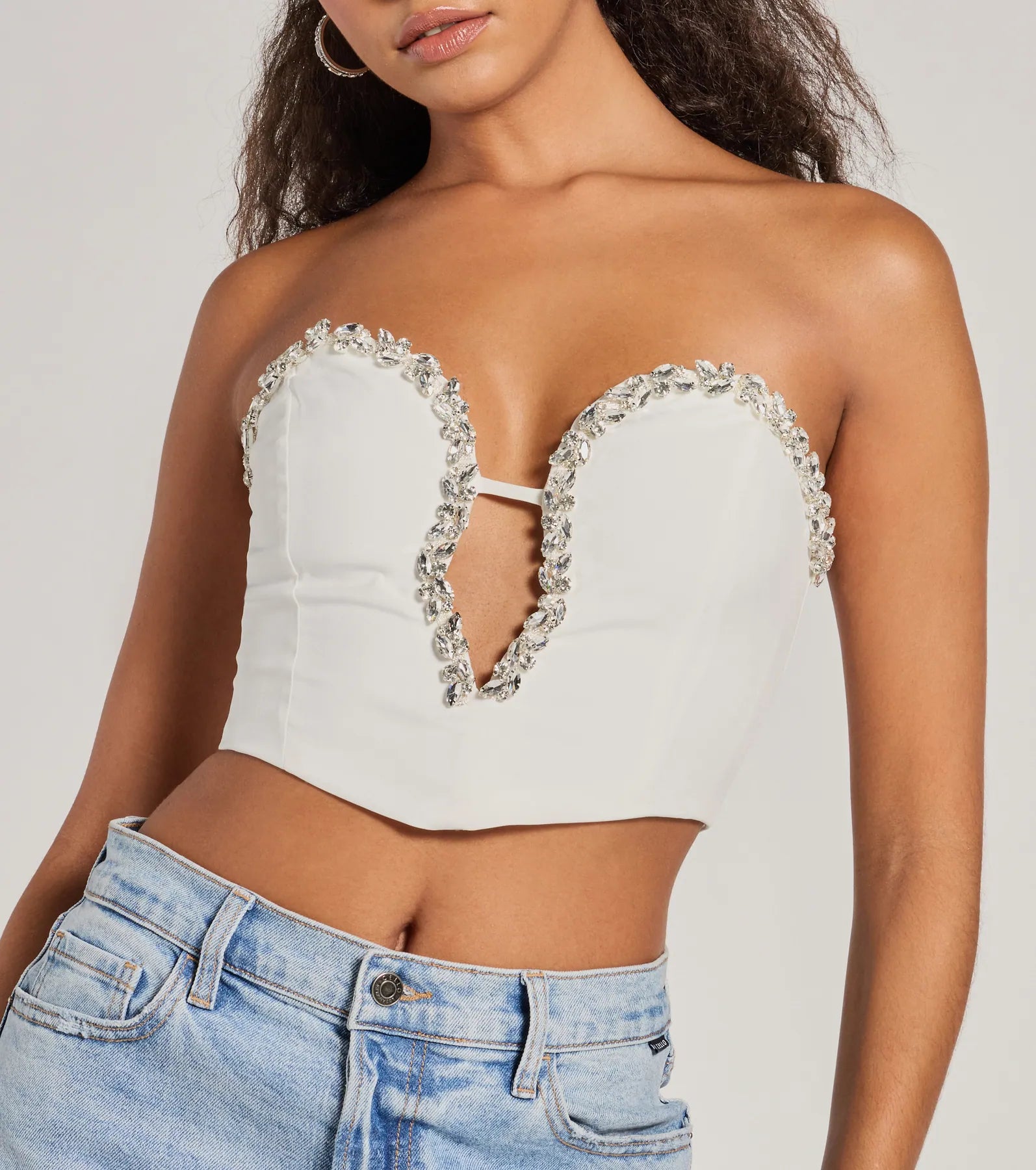 Midnight Romance Strapless Rhinestone Gem Corset Top