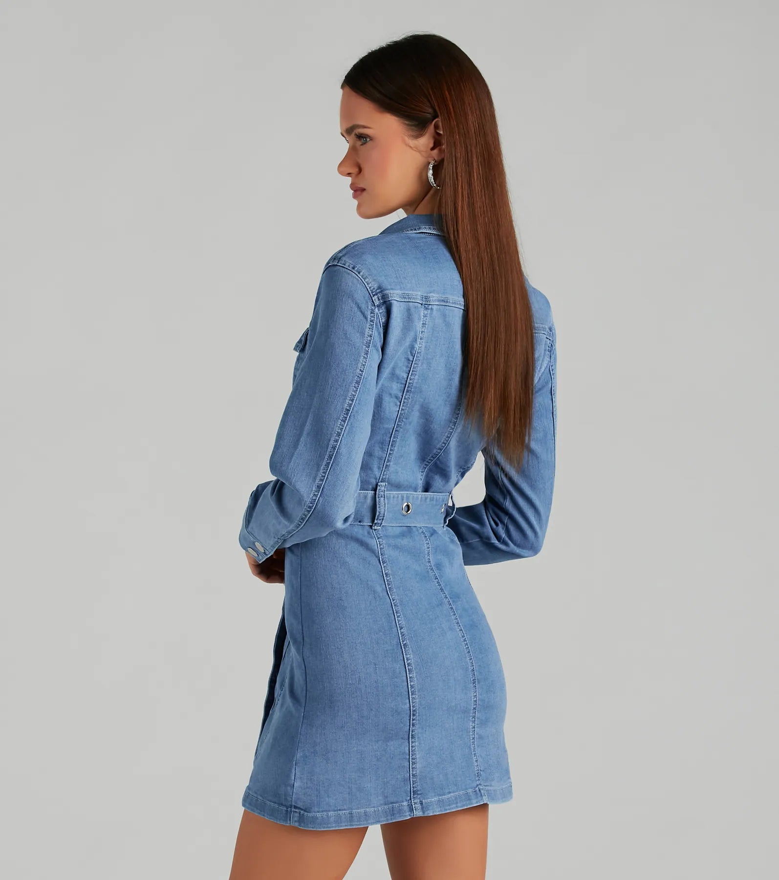 Season Of Fun Denim Collared A-Line Mini Dress