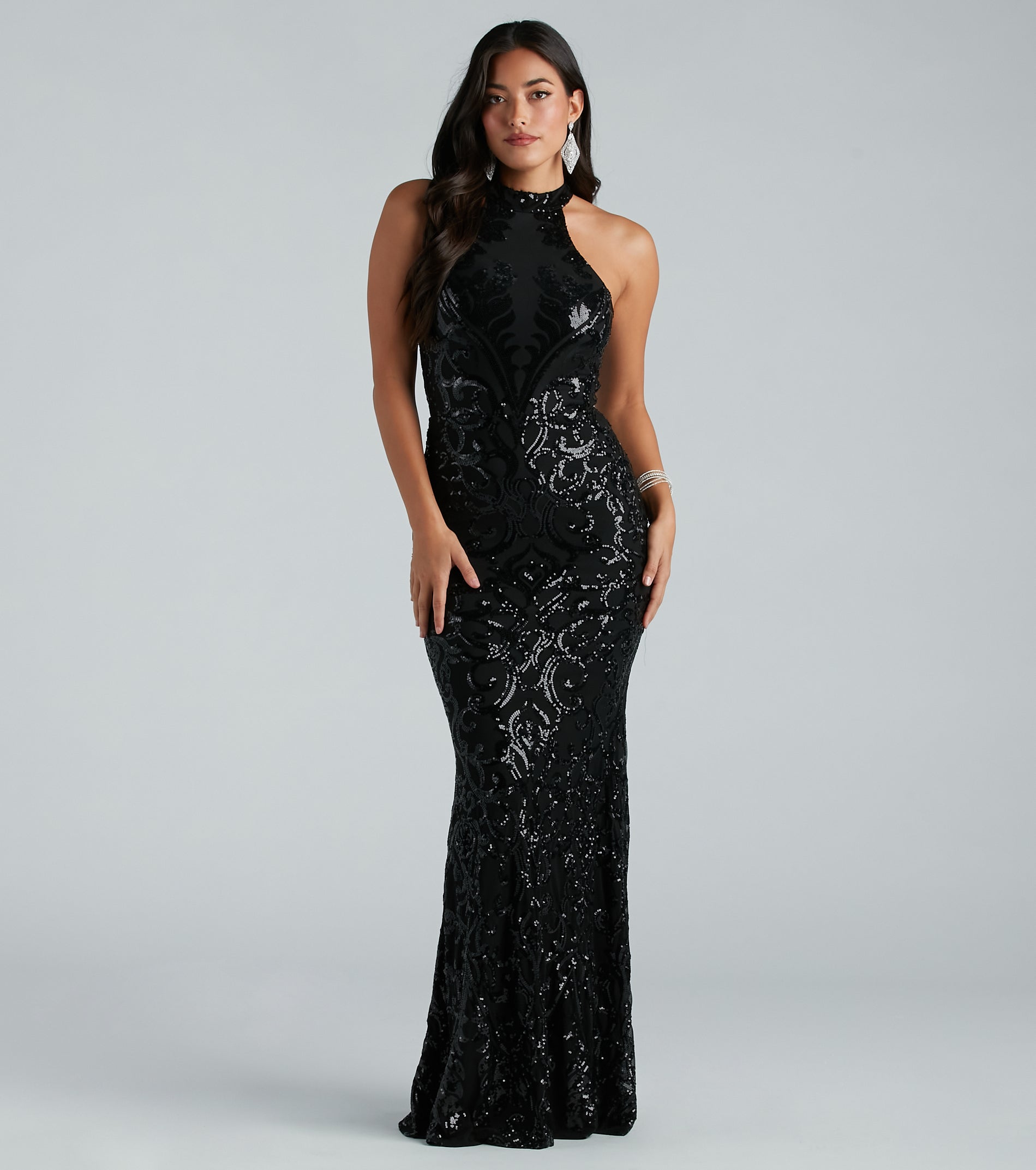 Sallie Formal Sequin Halter Mermaid Dress