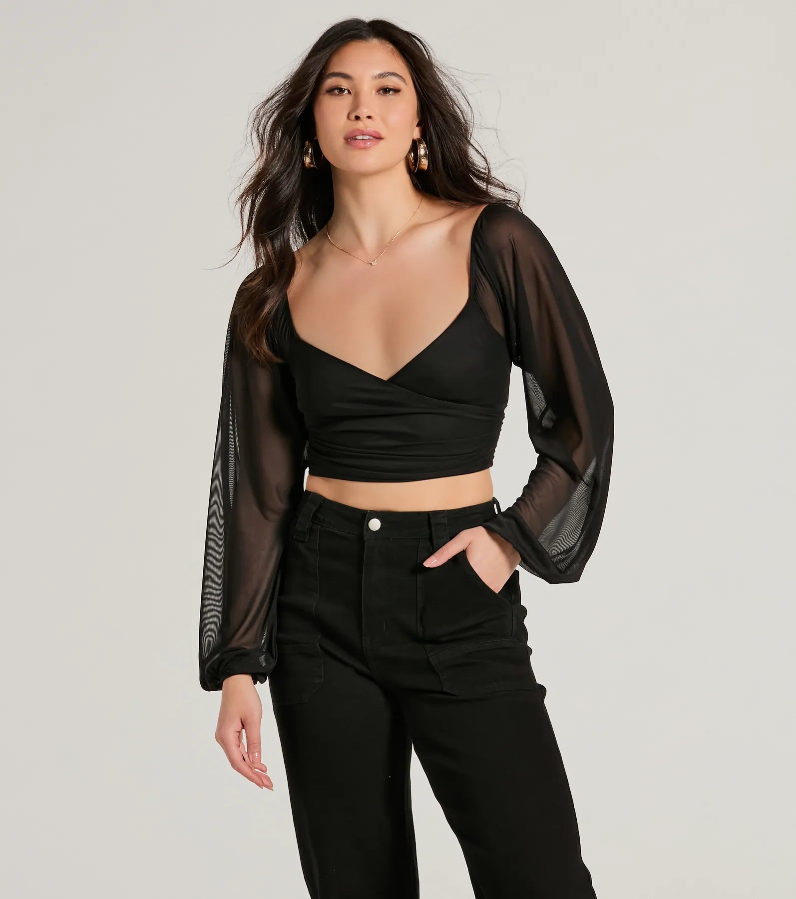 Ahead Of The Trend Surplice V-Neck Crop Top