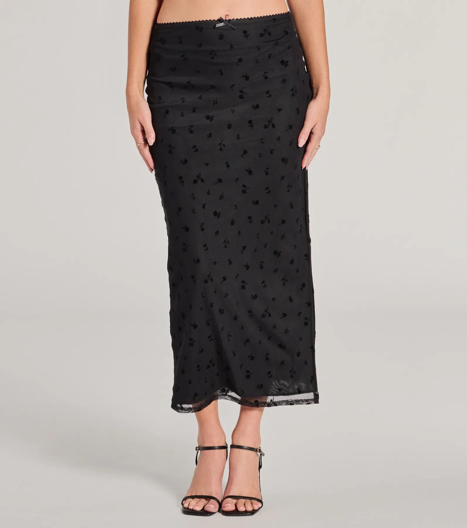 Evening Perfection High-Rise Flocked Floral Maxi Skirt