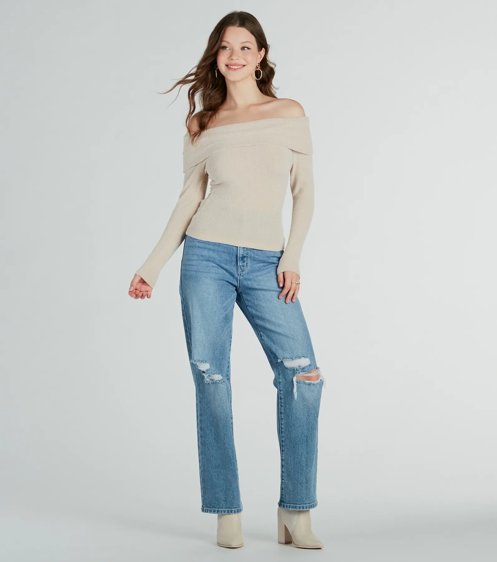 Time To Elevate Off-The-Shoulder Long Sleeve Top