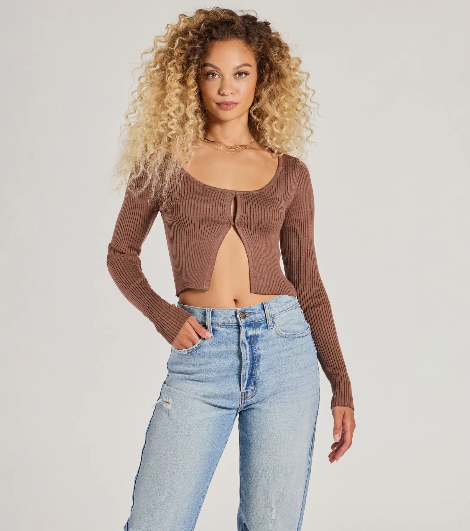 Toasty Babe Long Sleeve Rib Knit Crop Top