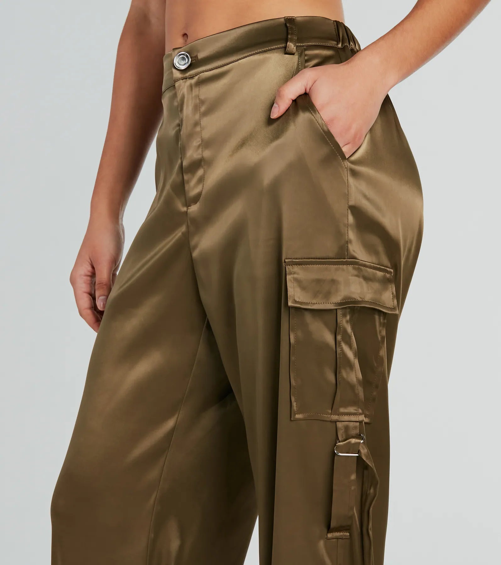 Sleek Sensation Satin High-Rise Cargo Joggers