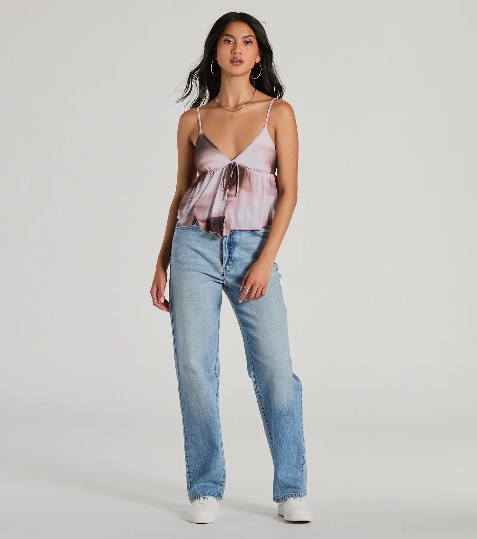 Feeling Playful V-Neck Abstract Babydoll Crop Top