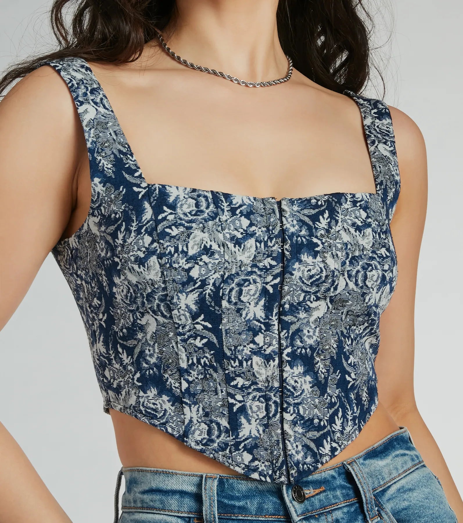 Delight And Allure Sleeveless Tapestry Corset Top