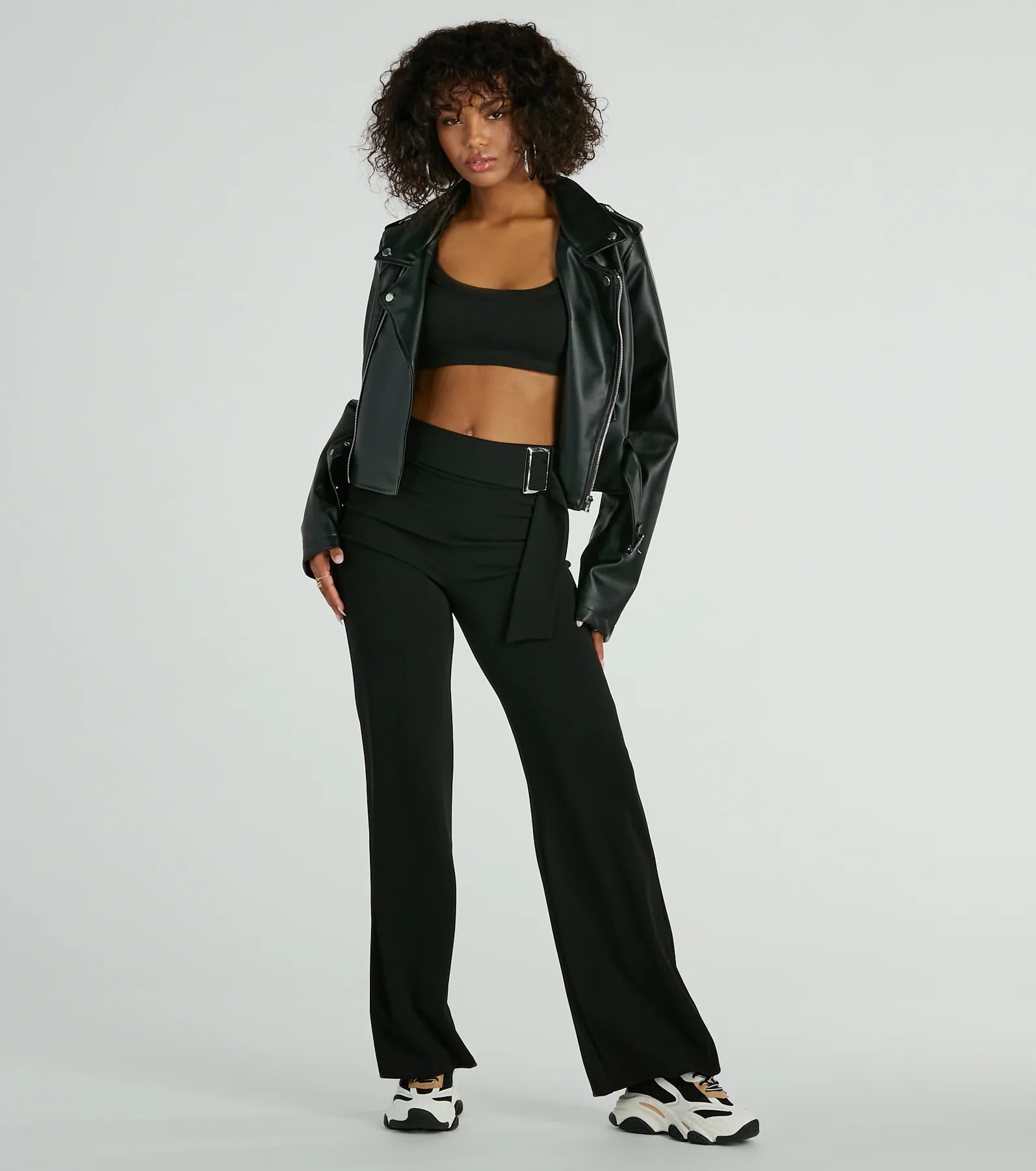 Walk The Walk High Rise Belted Crepe Trouser Pants