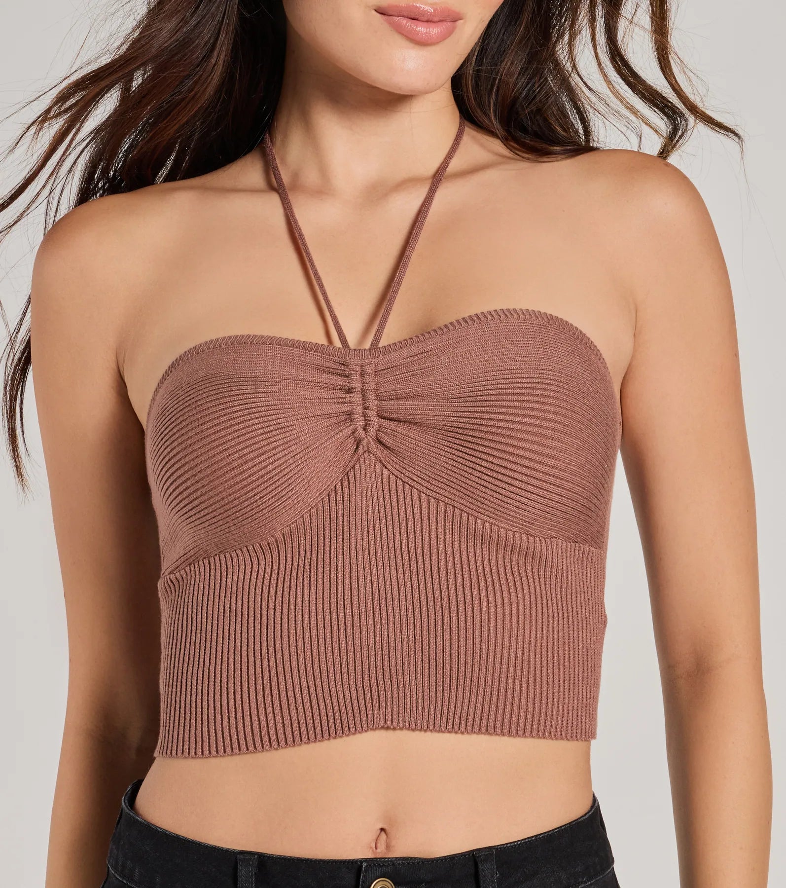 Stylish Basic Halter Rib Knit Crop Top