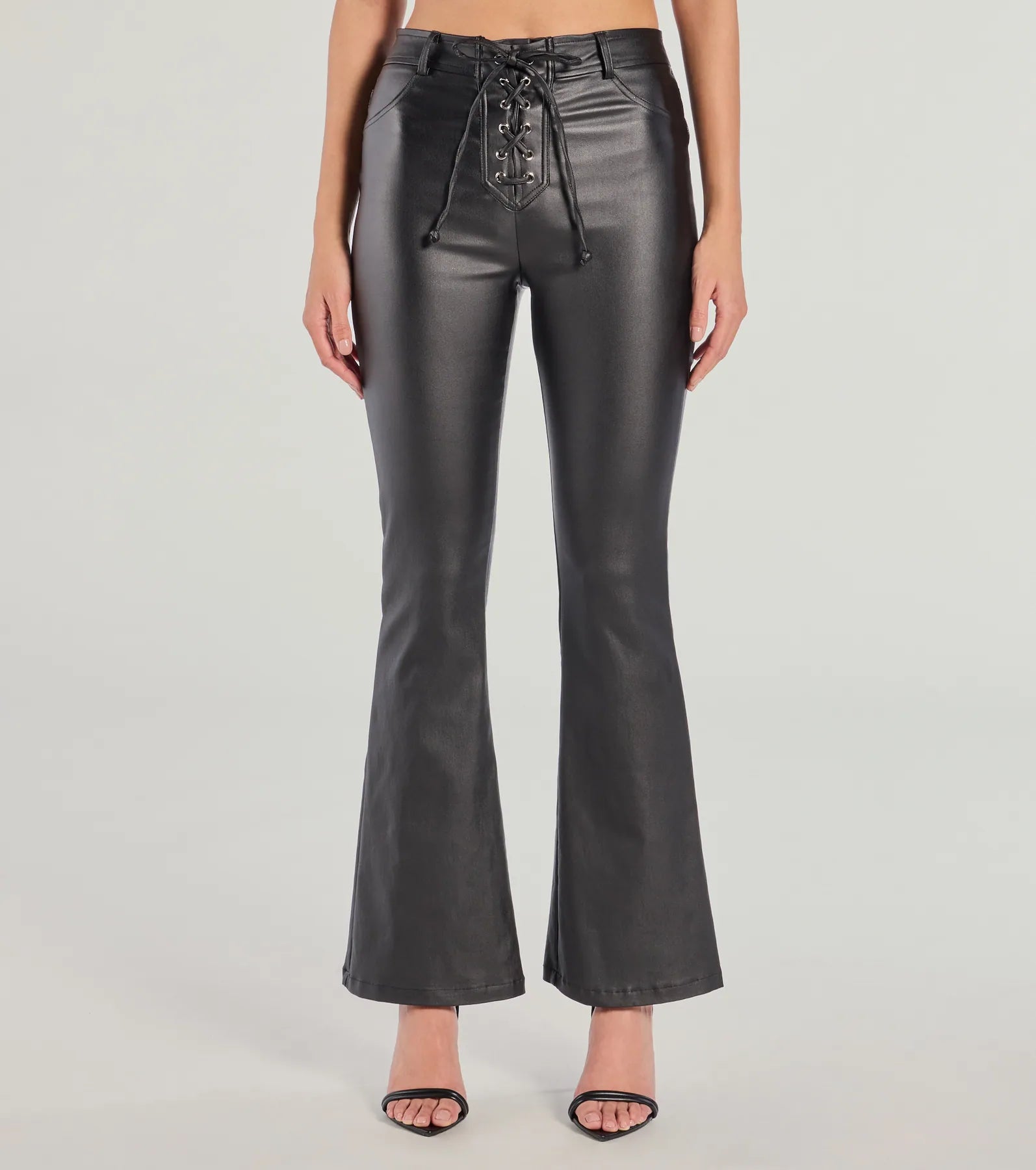 Ready For Sleek Lace-Up Flare Faux Leather Pants