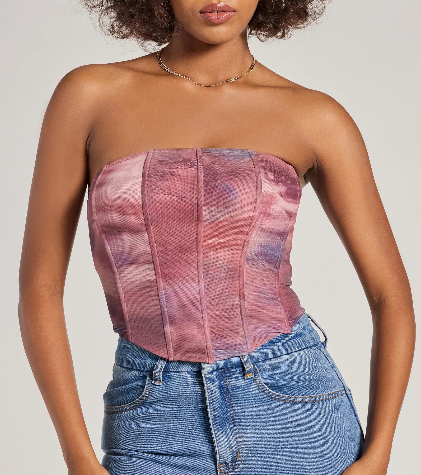 Keep It Alluring Abstract Mesh Strapless Bustier Top