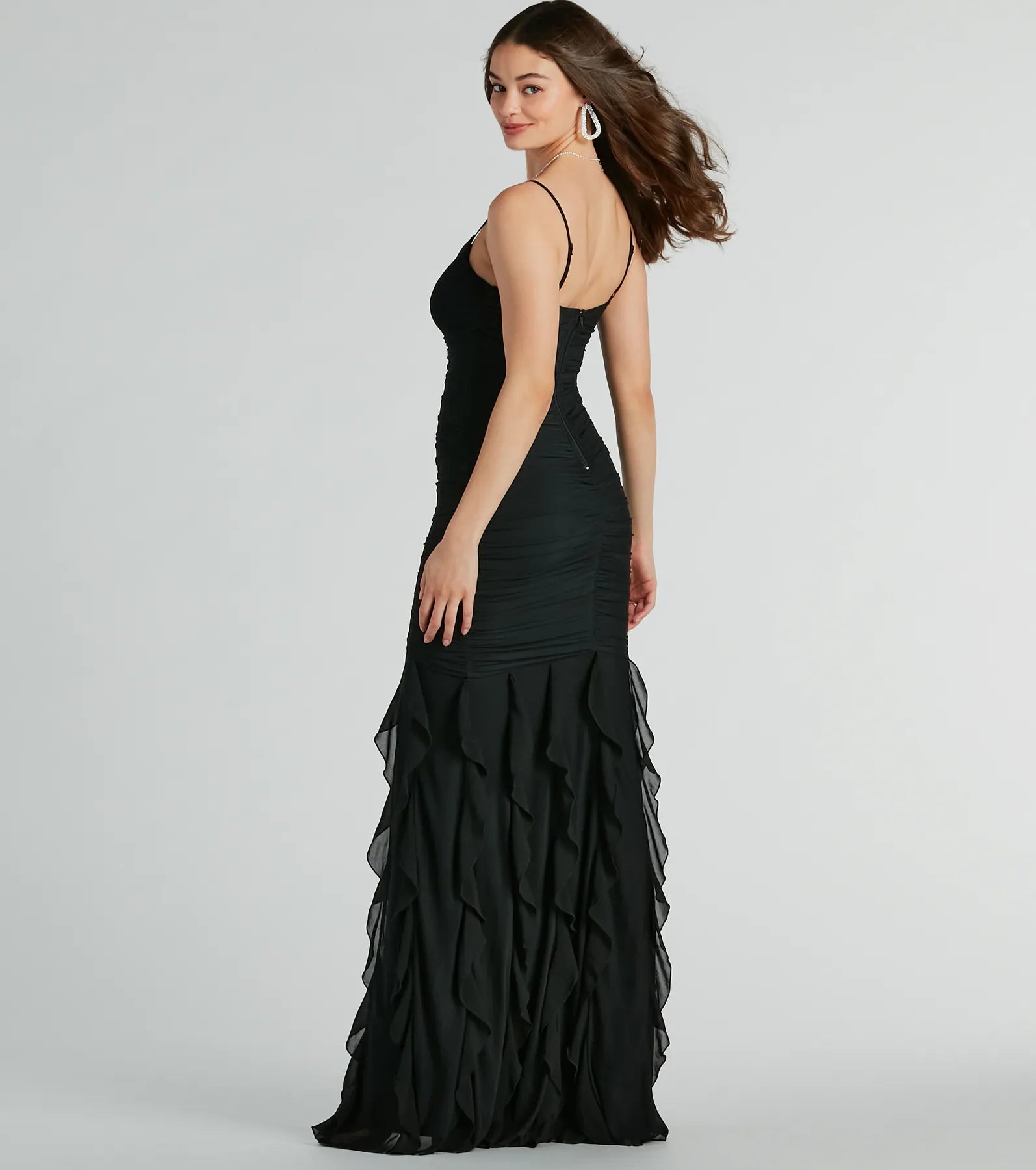 Keily Ruched And Ruffled Mesh Formal Dress