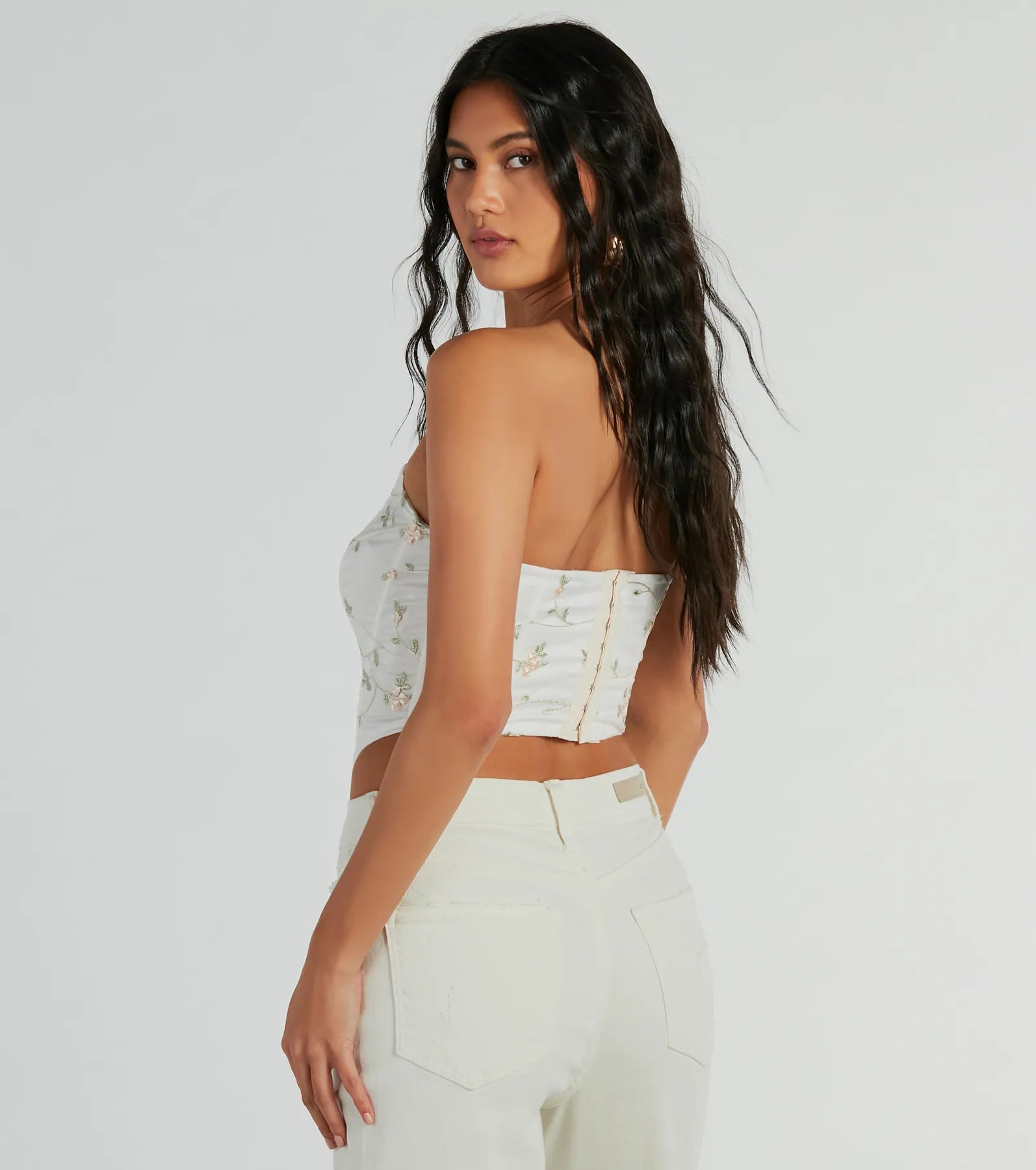 So Dainty Strapless Floral Tulle Corset Top