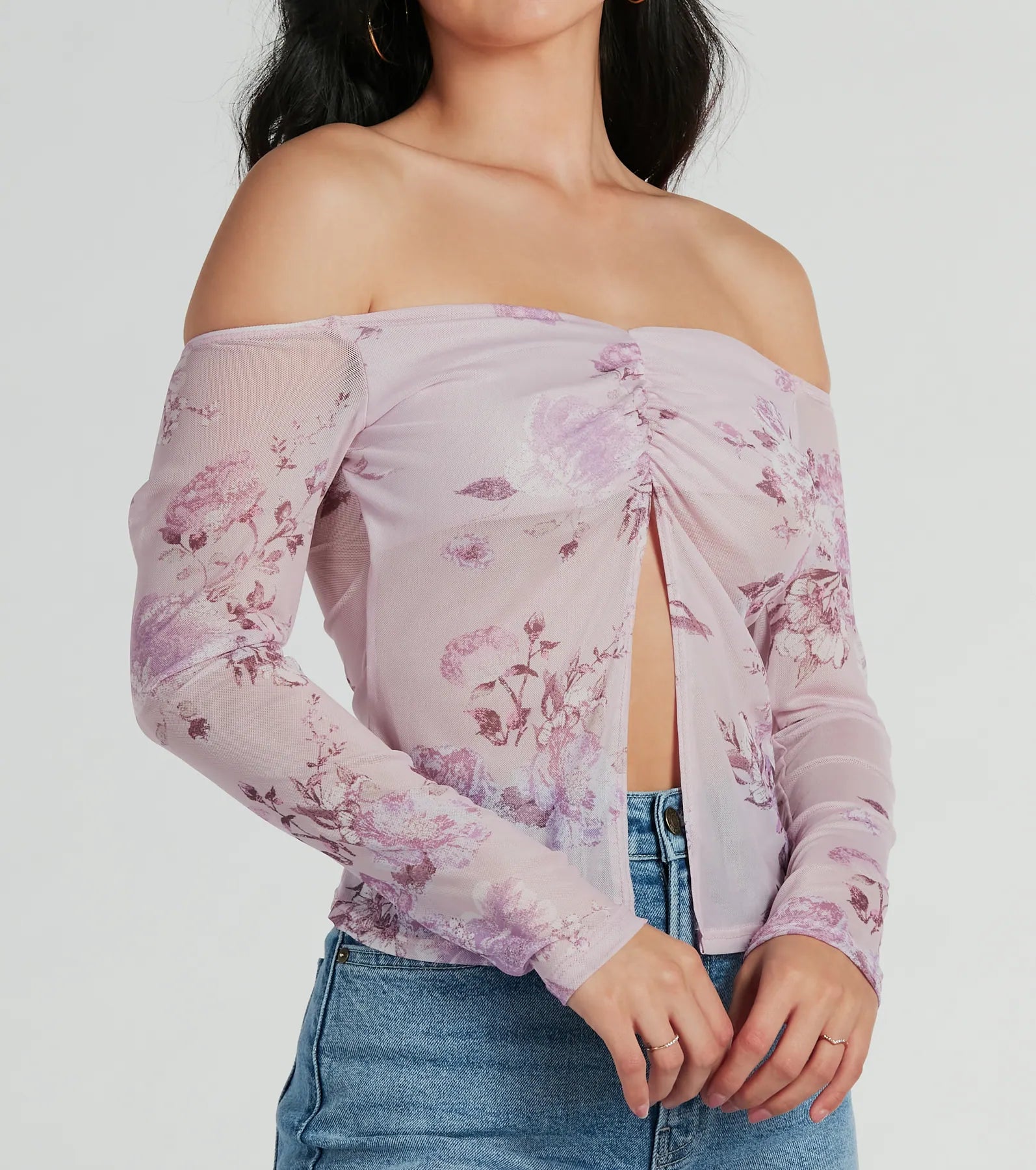 Floral Daydream Off-The-Shoulder Mesh Top