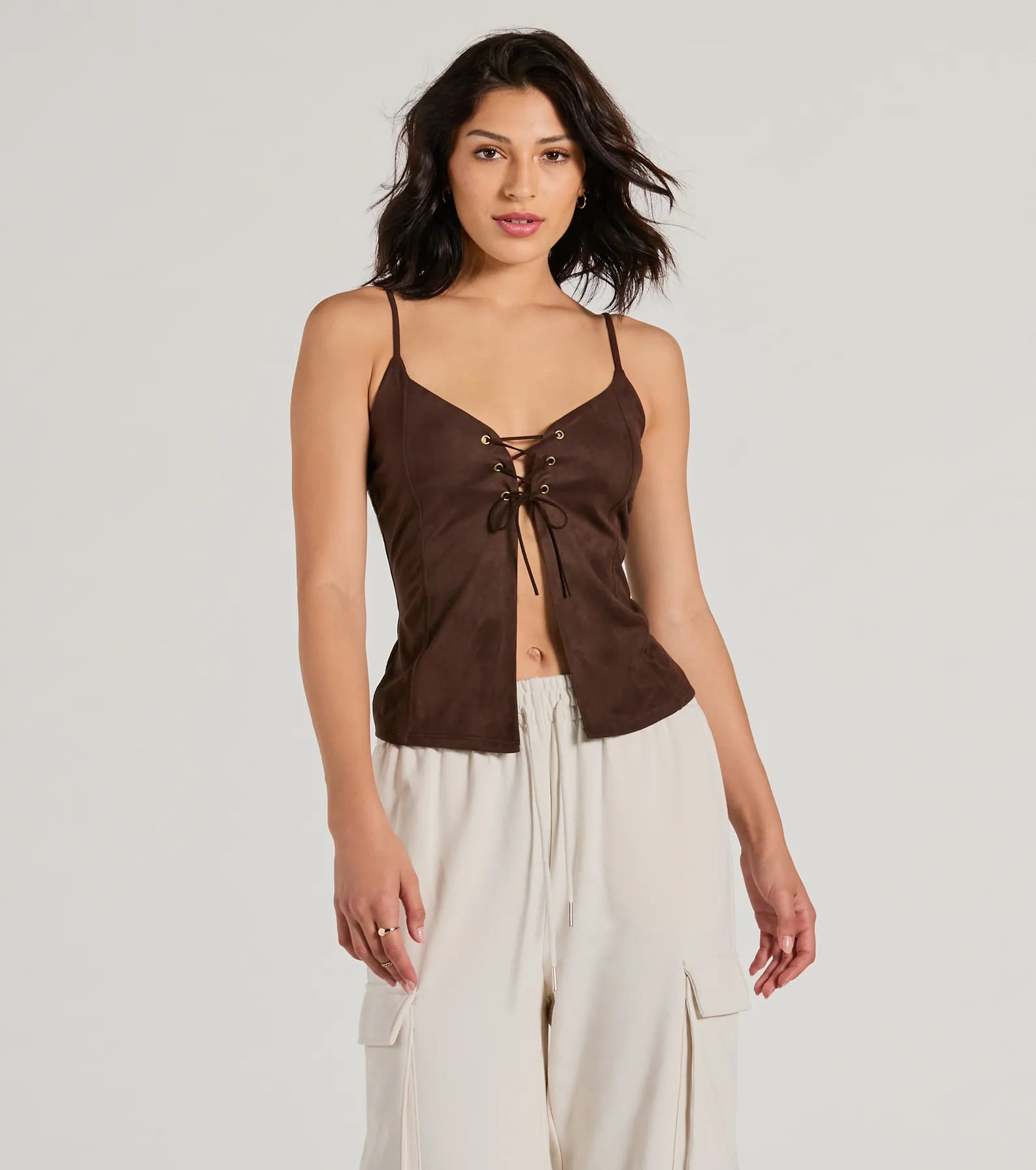 Treasured Trend Lace-Up Slit Crop Tank Top