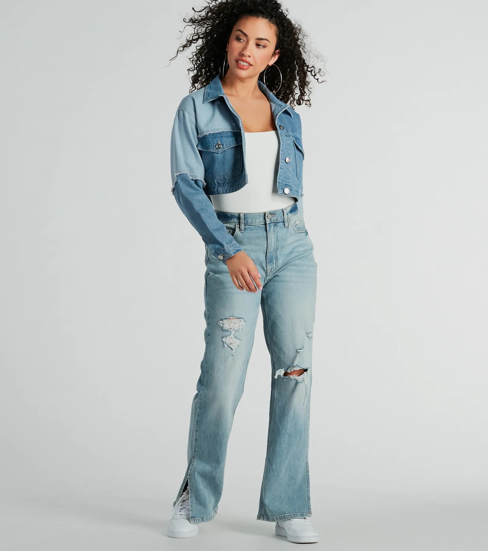 Trendsetter Denim Patchwork Cropped Jean Jacket