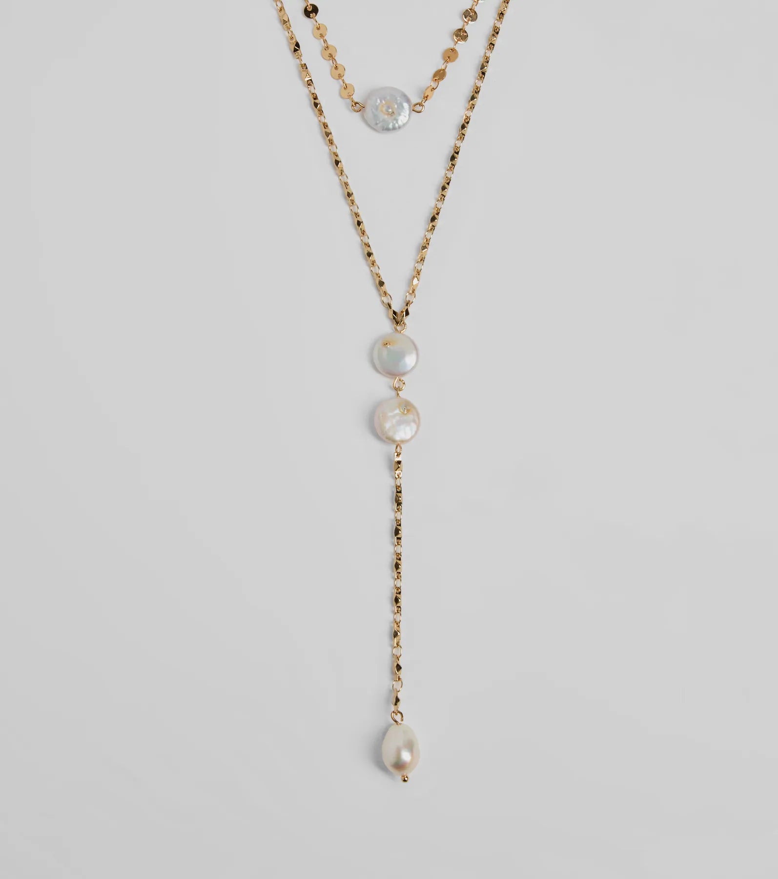 Coastal Glam Pearl Charm Lariat Necklace