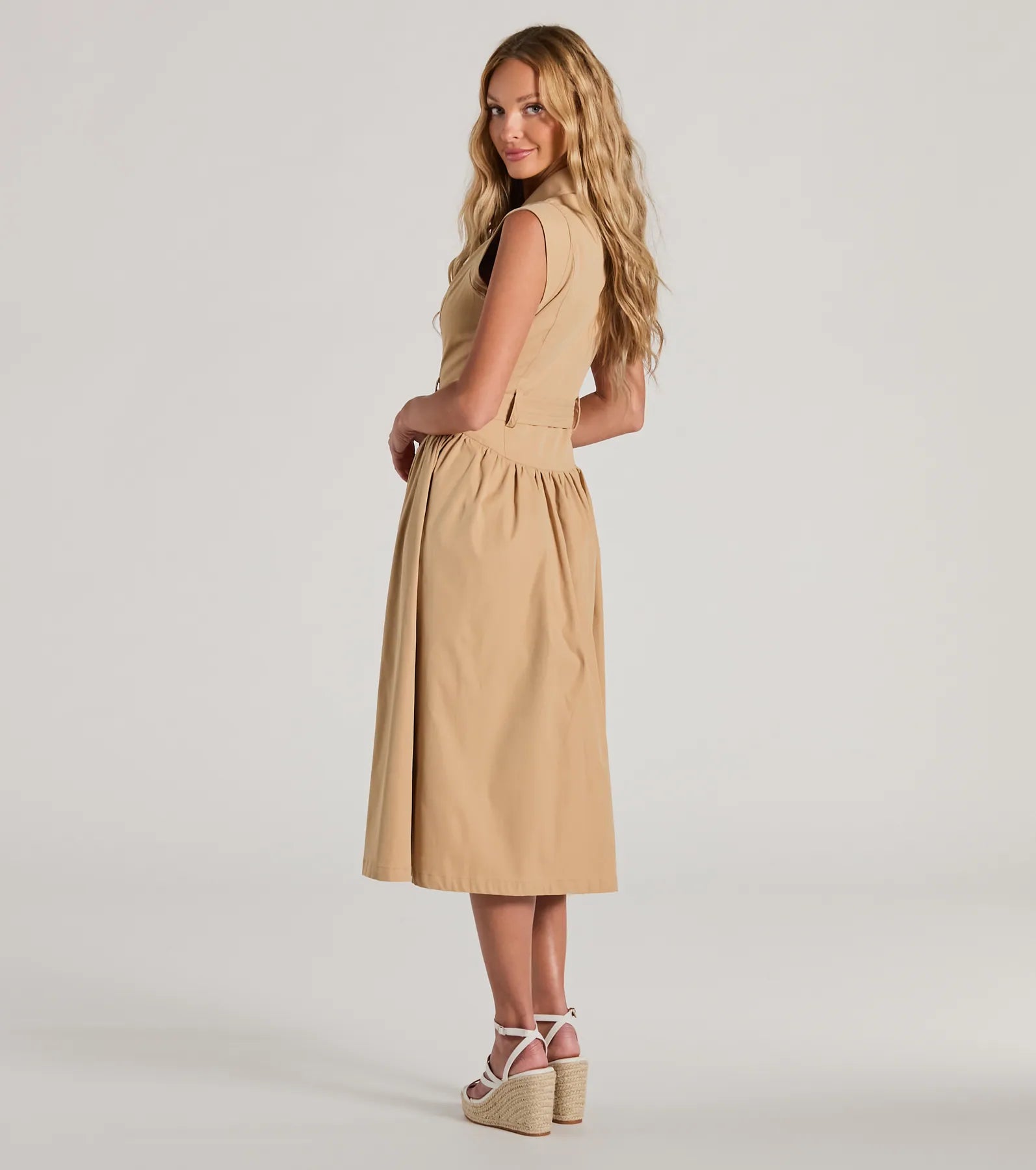 Pleasant Cutie Collared V-Neck Belted Midi Dress