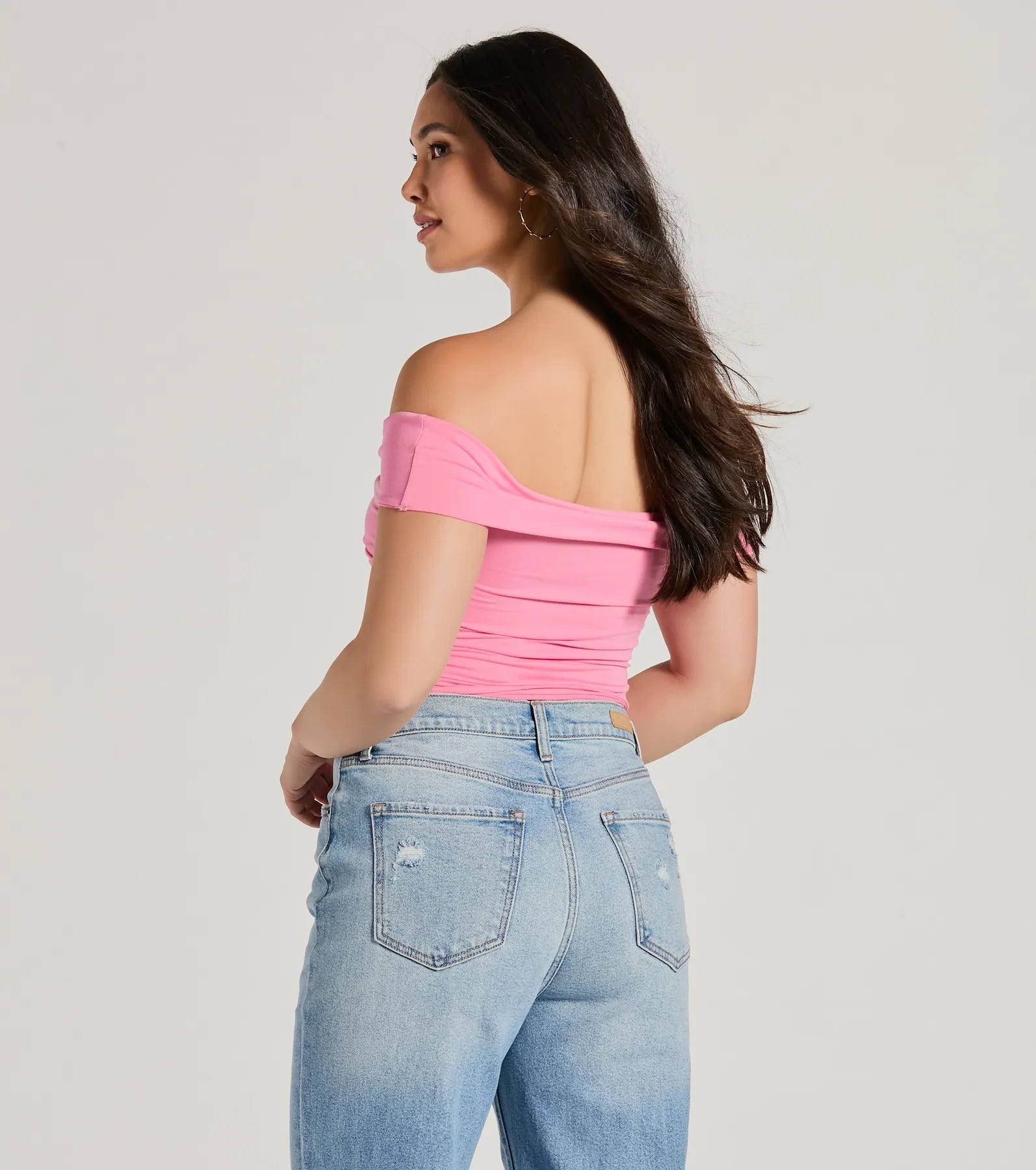 Trendy Twist-Front Off-The-Shoulder Crop Top