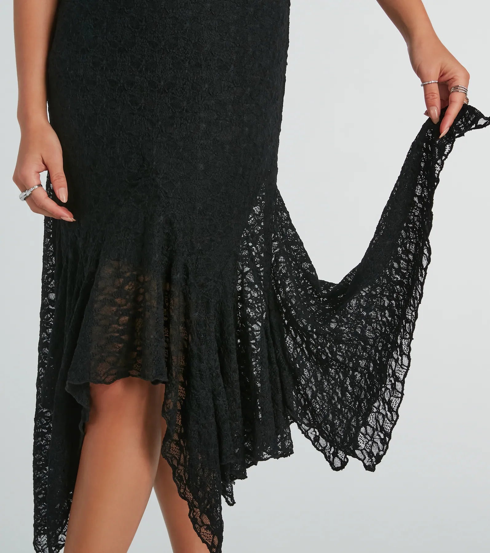 Romance Me High-Rise Hanky Lace Midi Skirt