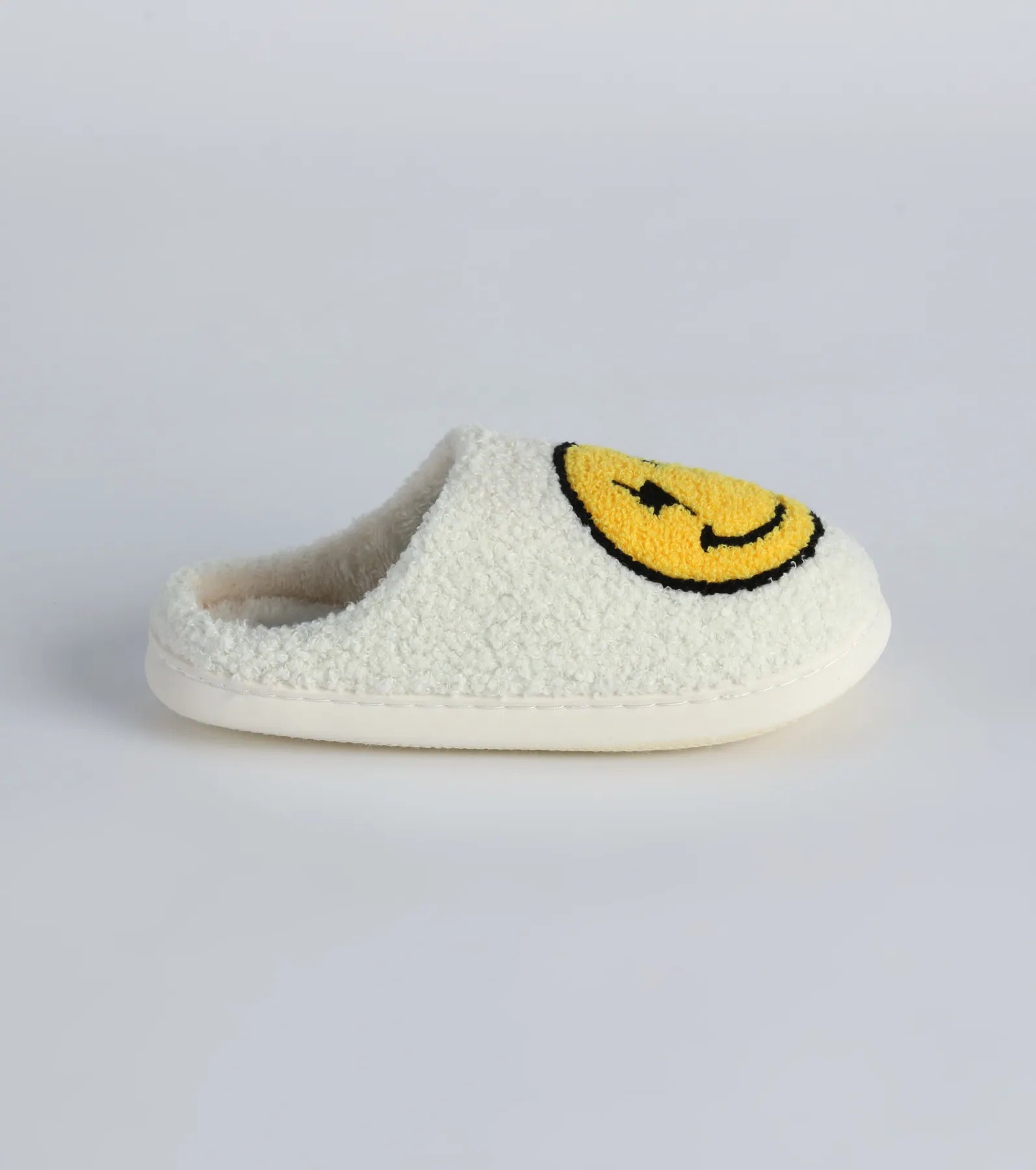 Happy Face Faux Sherpa Slippers