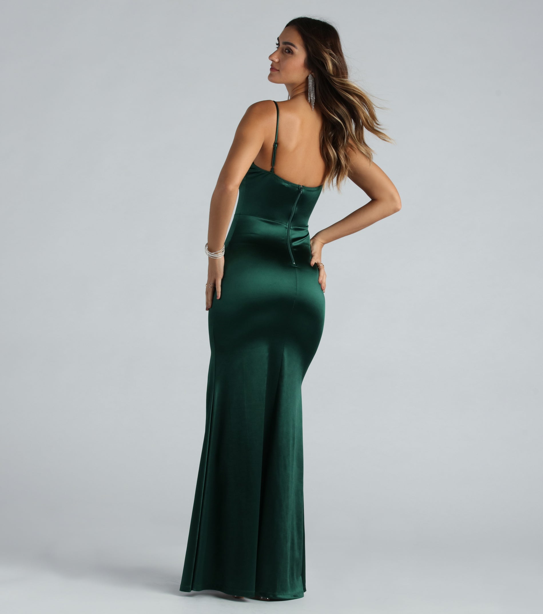 Rae Formal Satin Pleated Bust Mermaid Dress