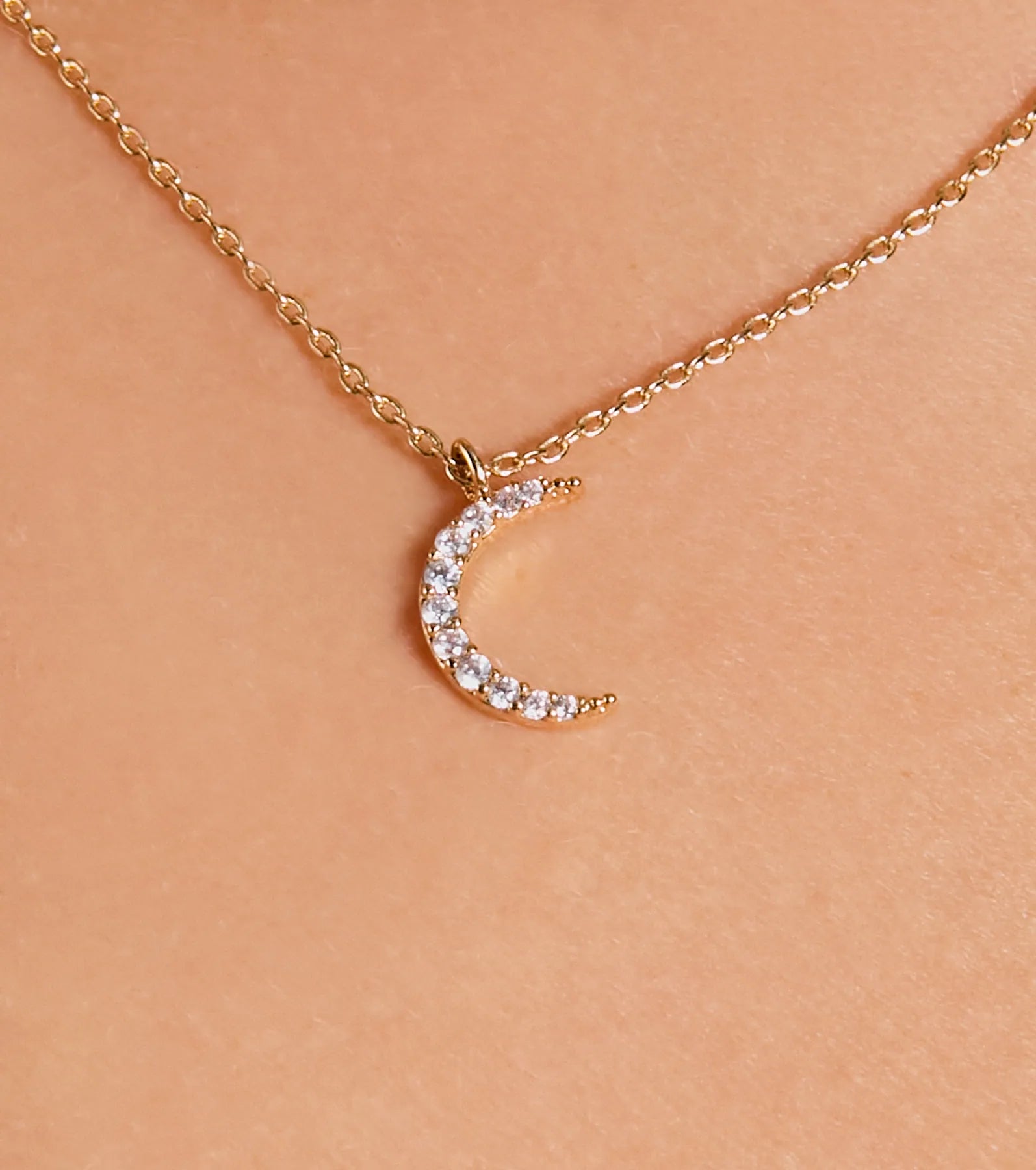 Dainty Cubic Zirconia Moon Charm Necklace