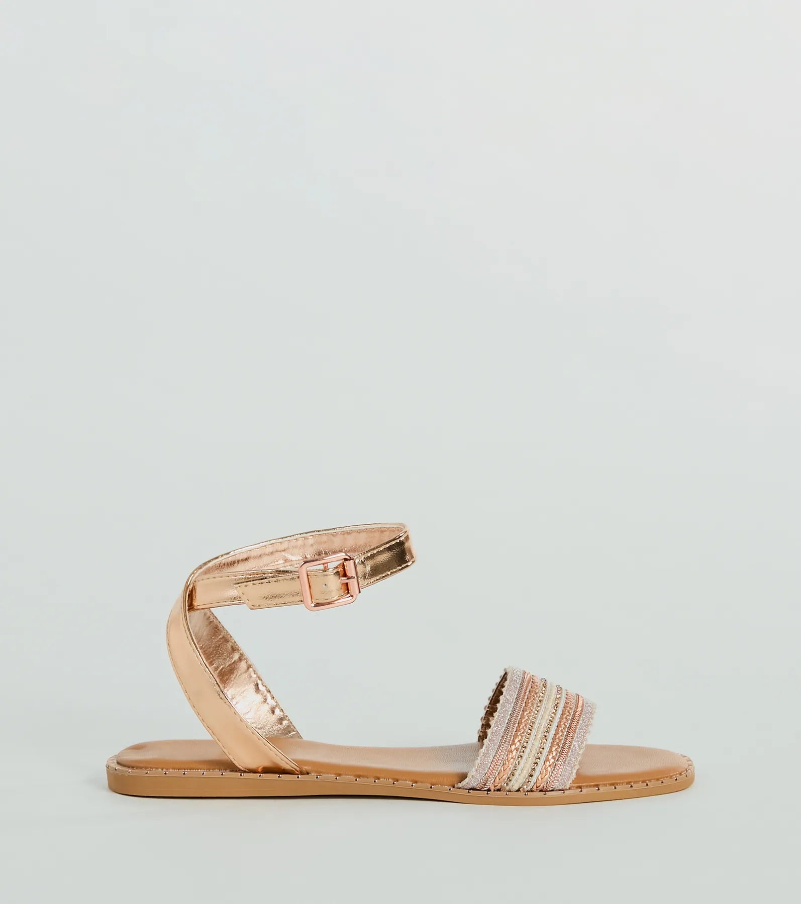 Sun-Soaked Adventure Woven Metallic Flat Sandals