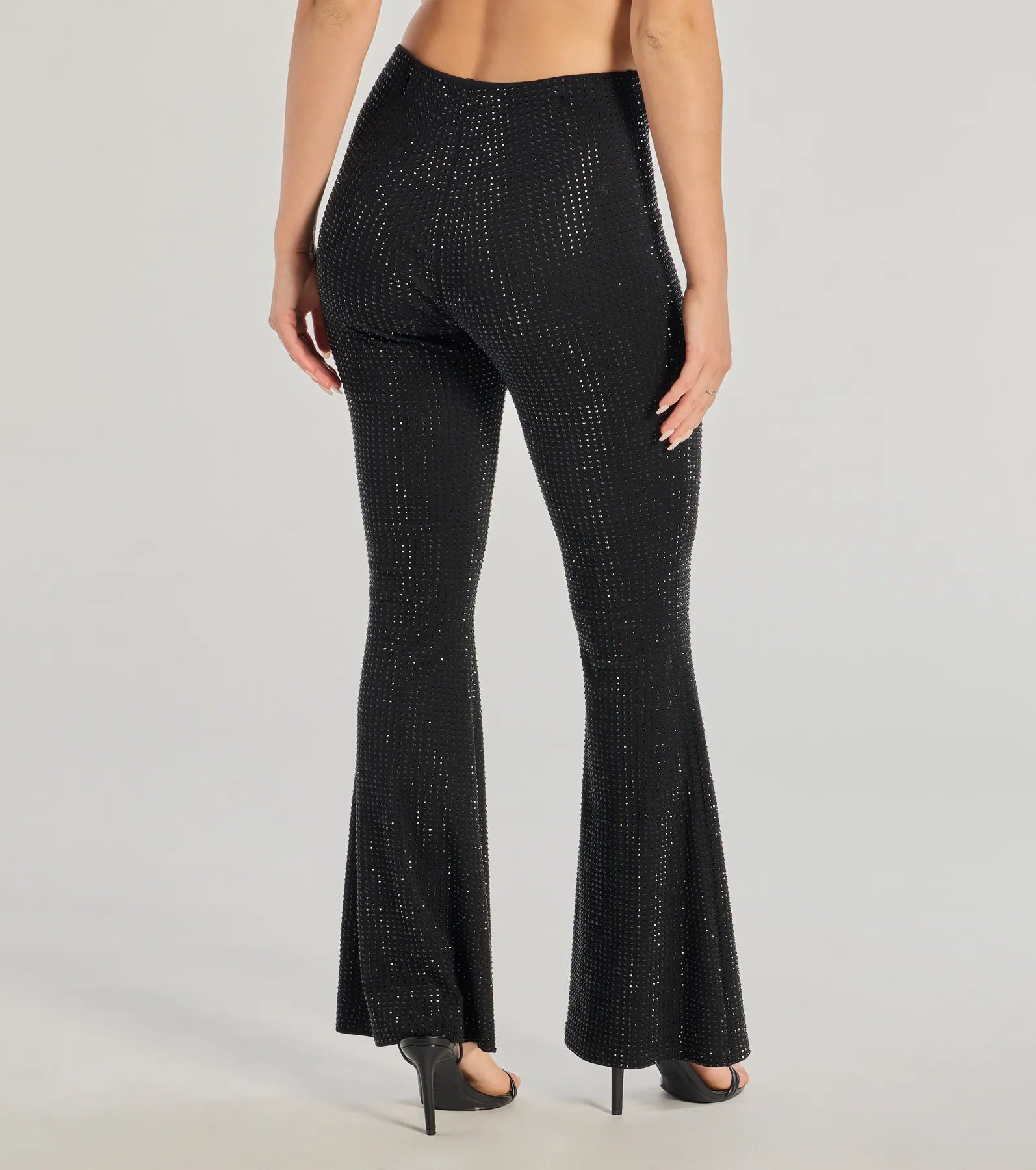 Glitzy Vibes Rhinestone Knit Flare Pants