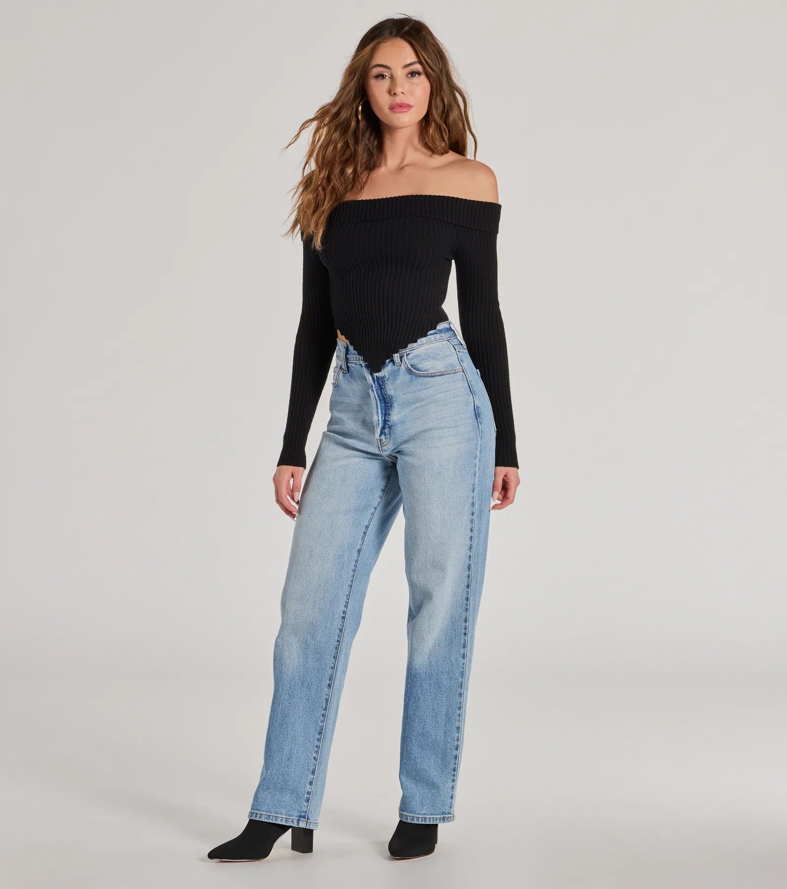 Trendy Textures Ribbed Knit Off-The-Shoulder Top