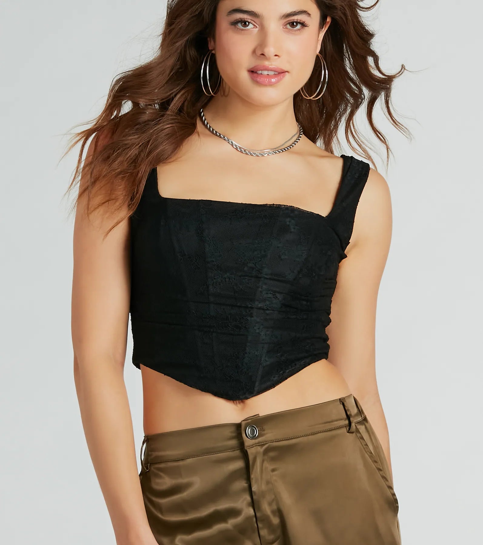 Flirty Vibes Ruched Lace Corset Top