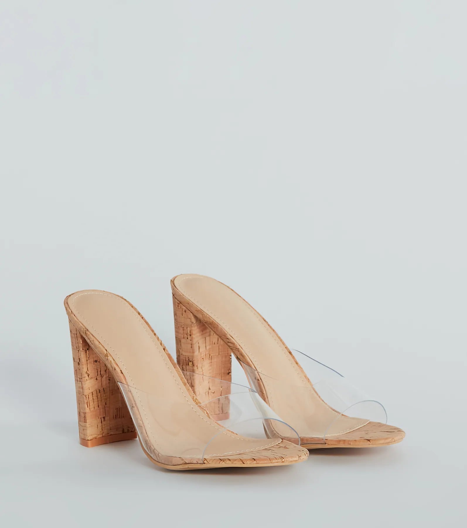 Contemporary Cutie Clear Cork High Heel Sandals