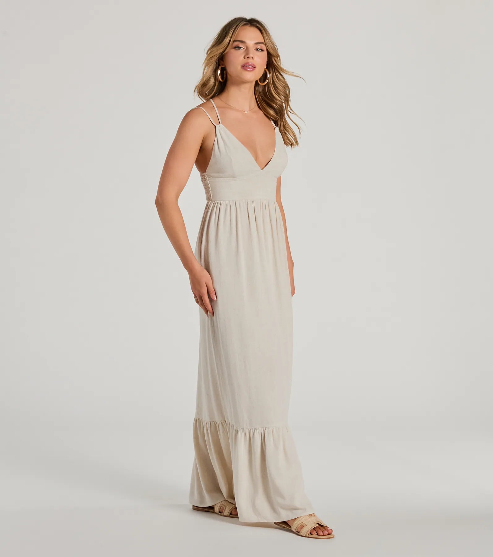 Covetable Charm V-Neck Ruffled Maxi Dress