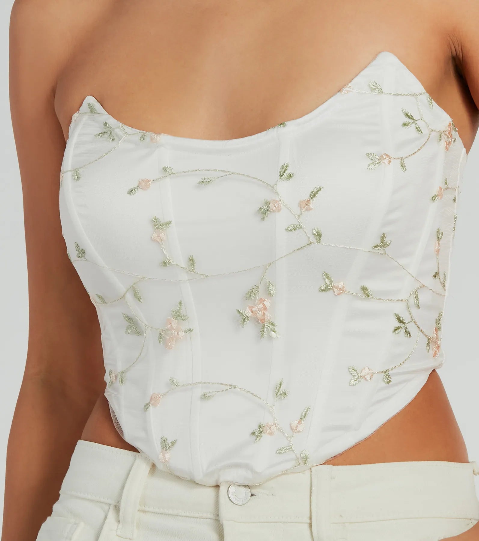 So Dainty Strapless Floral Tulle Corset Top