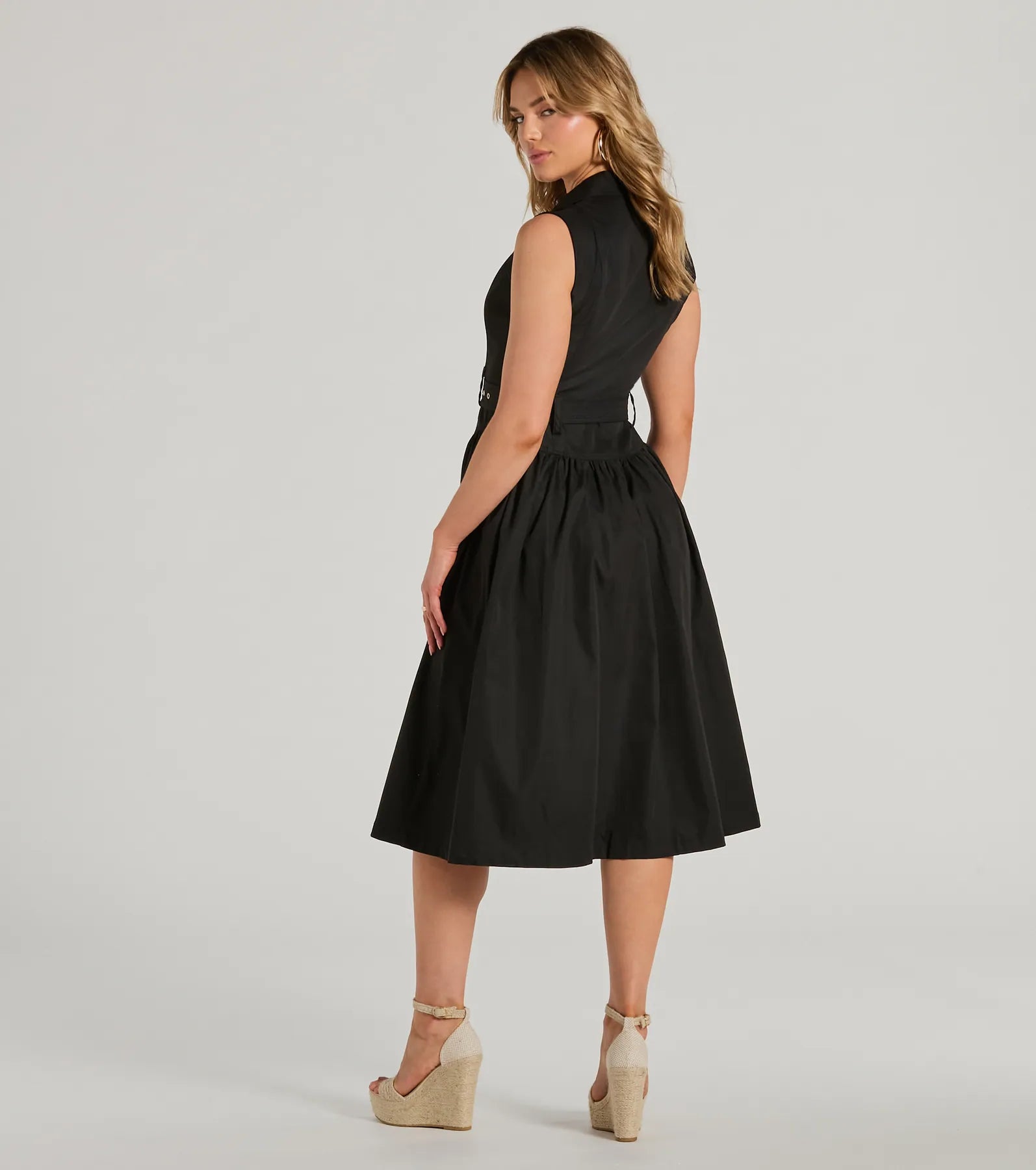 Pleasant Cutie Collared V-Neck Belted Midi Dress