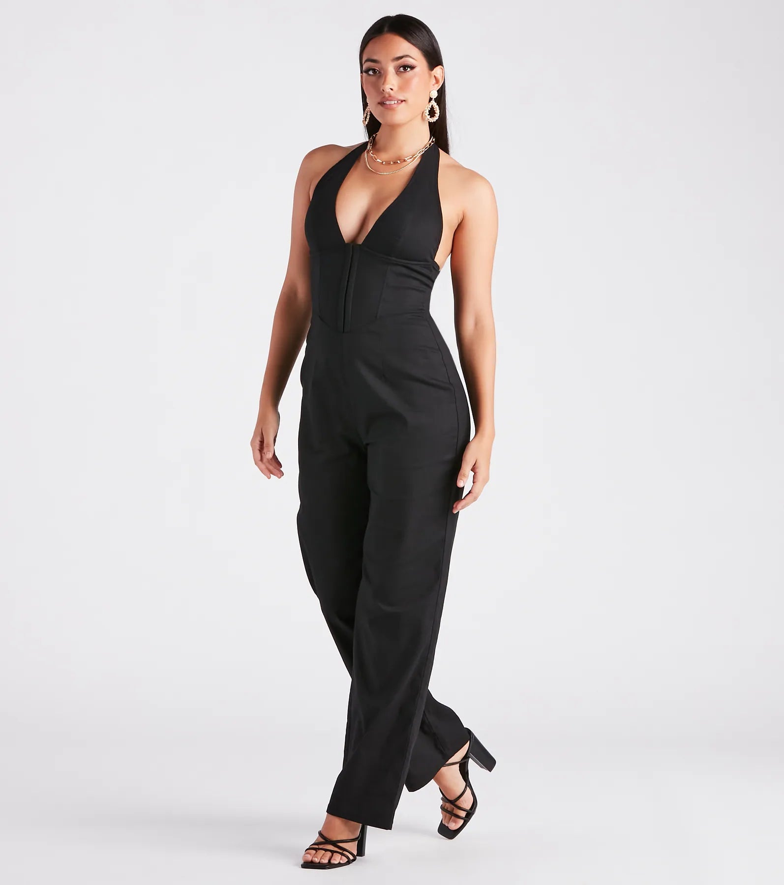 Ready In One Halter Corset Wide-Leg Jumpsuit