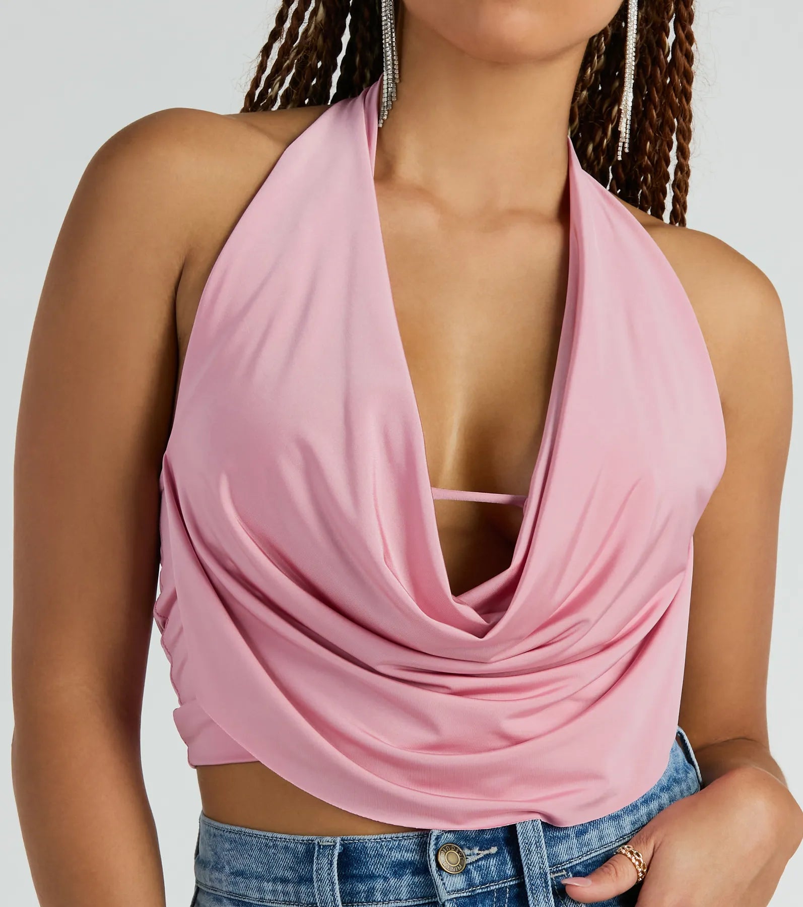 Take The Plunge Sleeveless Halter Crop Top