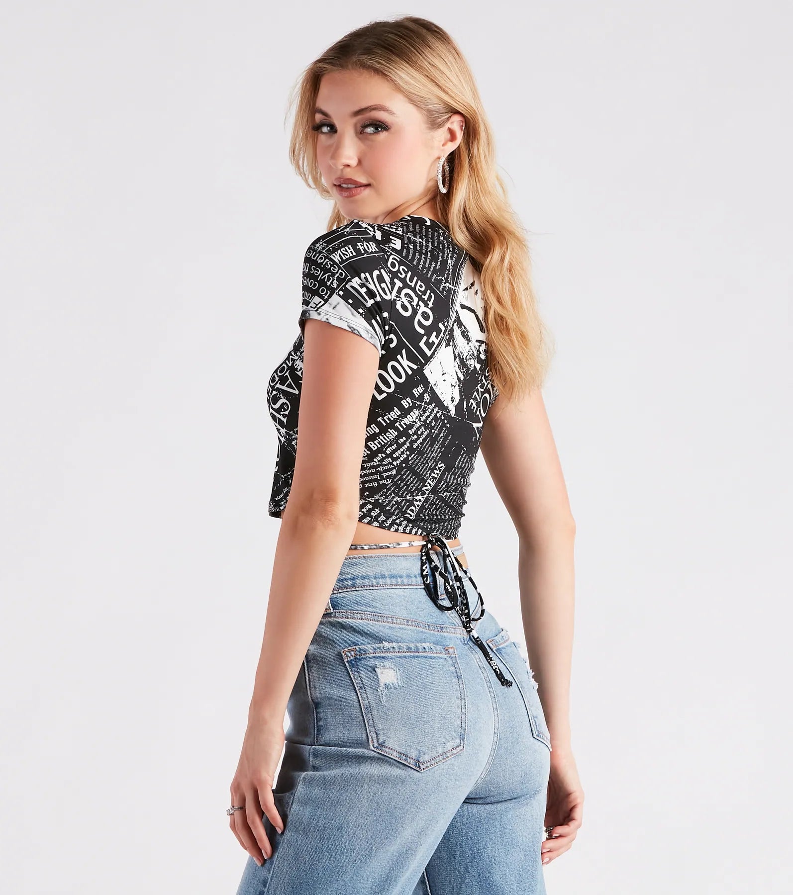 Inside Scoop Newspaper Print Crop Top