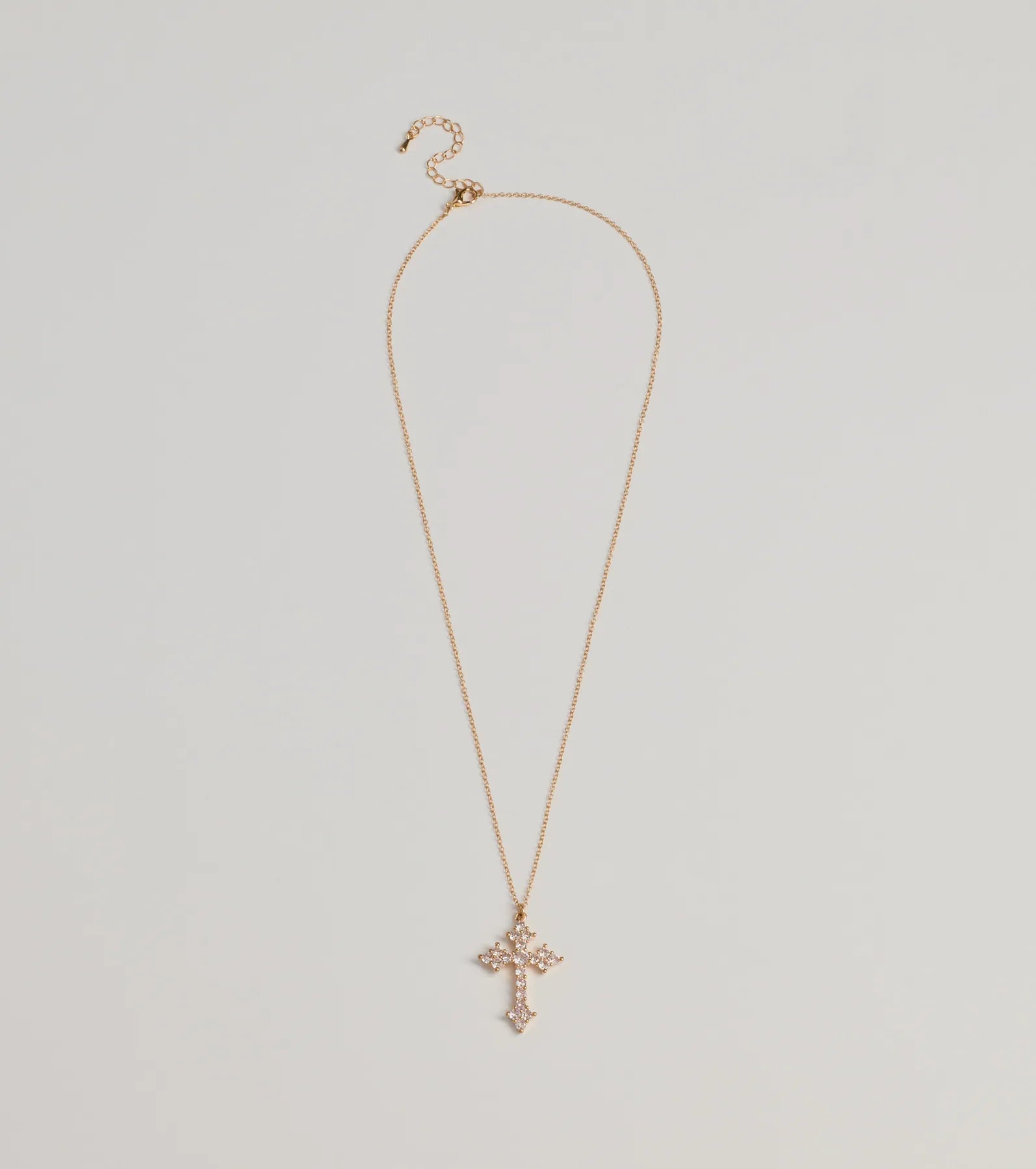 Divine Charm Rhinestone Cross Pendant Necklace