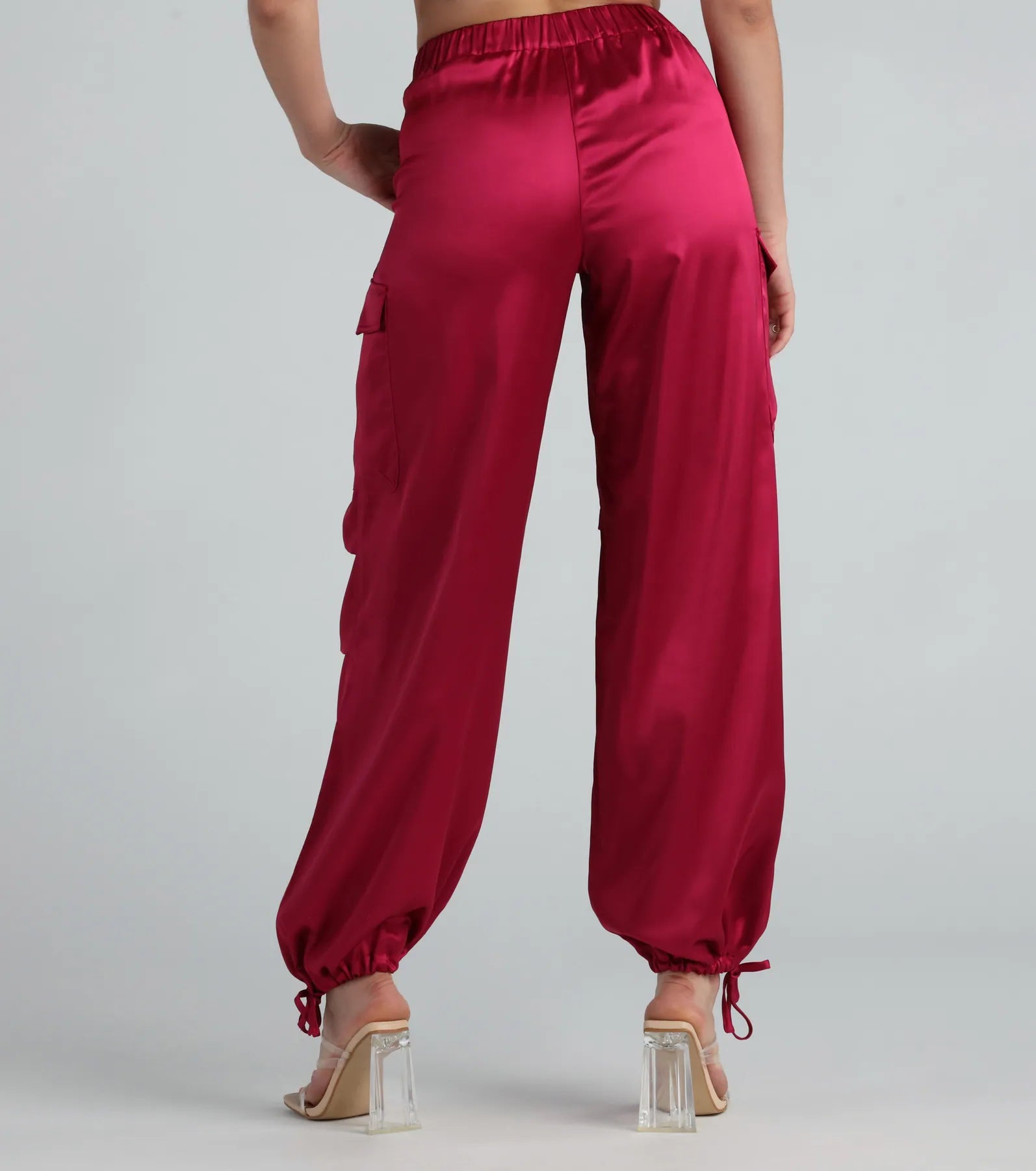 Pulling Strings Satin High-Rise Cargo Pants