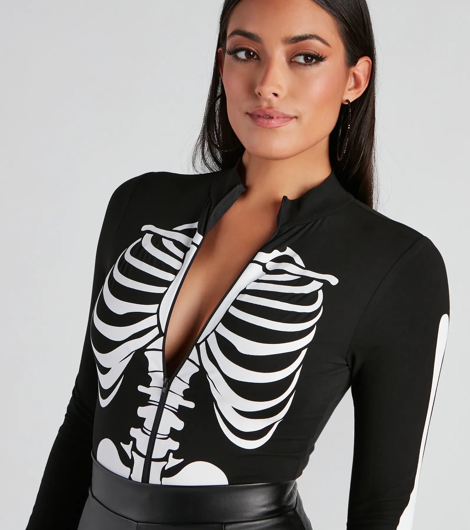 Sultry Skeleton Halloween Mock Neck Bodysuit