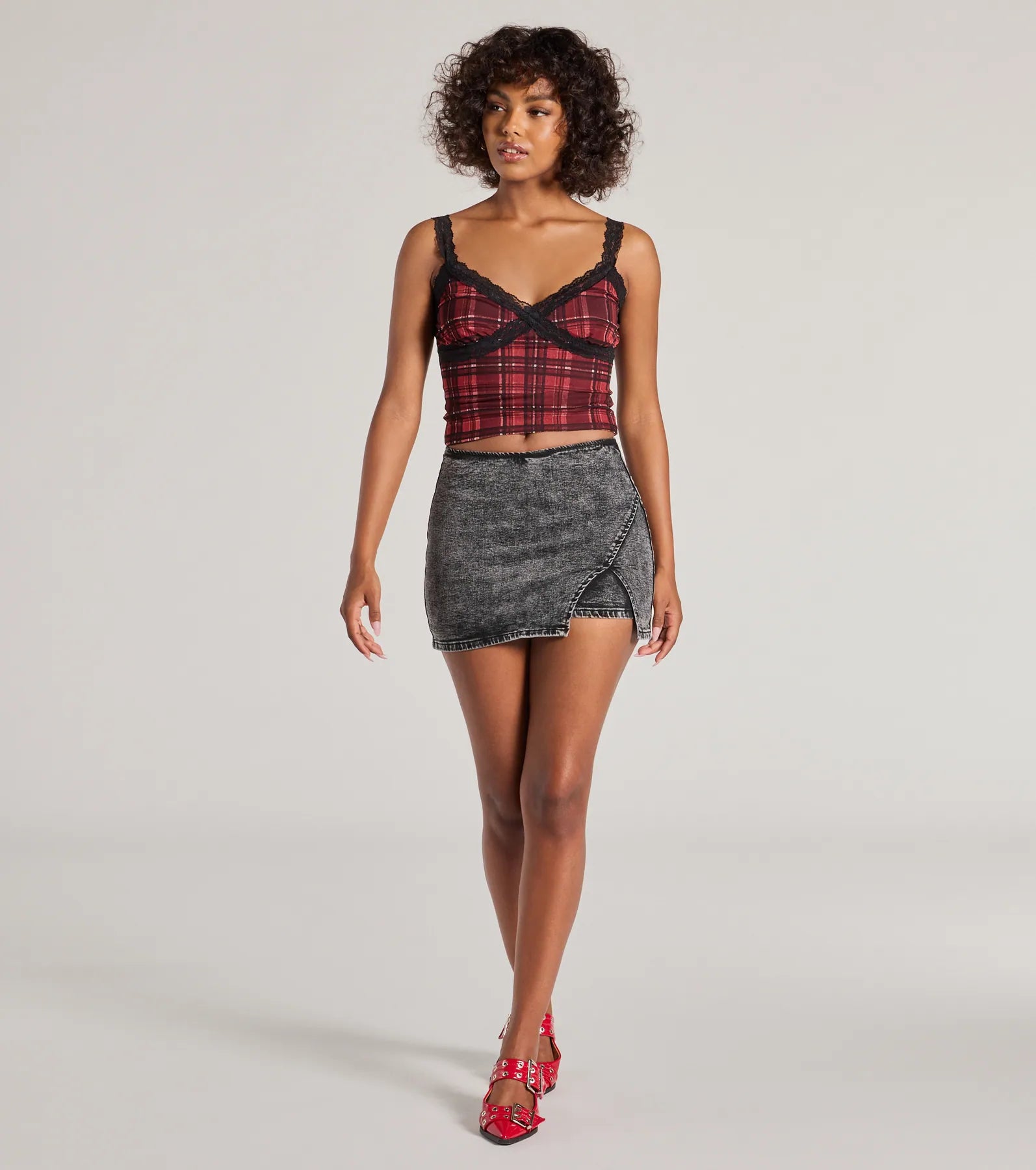 Edgy Style Acid-Wash Denim Skort