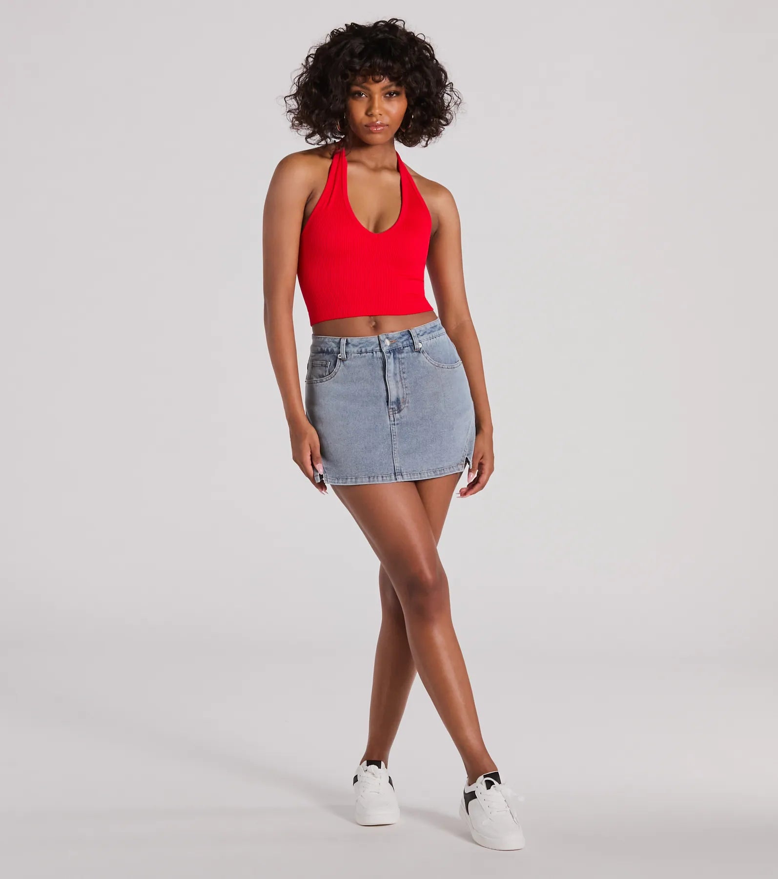 Favorite Look High-Rise Slit Mini Denim Skort